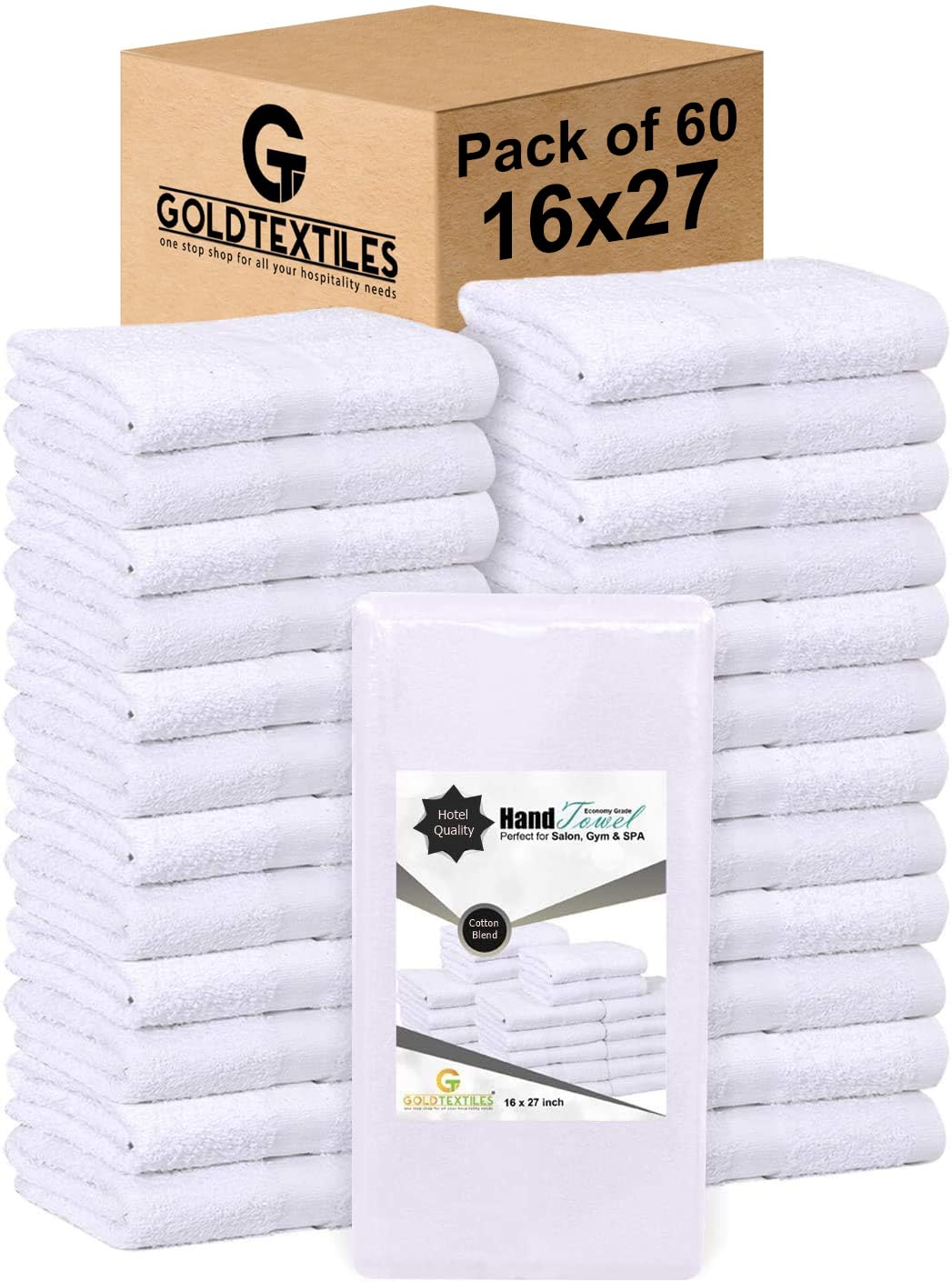 White 16X27 Inch Cotton Blend Economy Hand Towels Salon/Gym/Hotel Super Use Absorbent Best For Kitchen,Janitorial,Home Use Towel