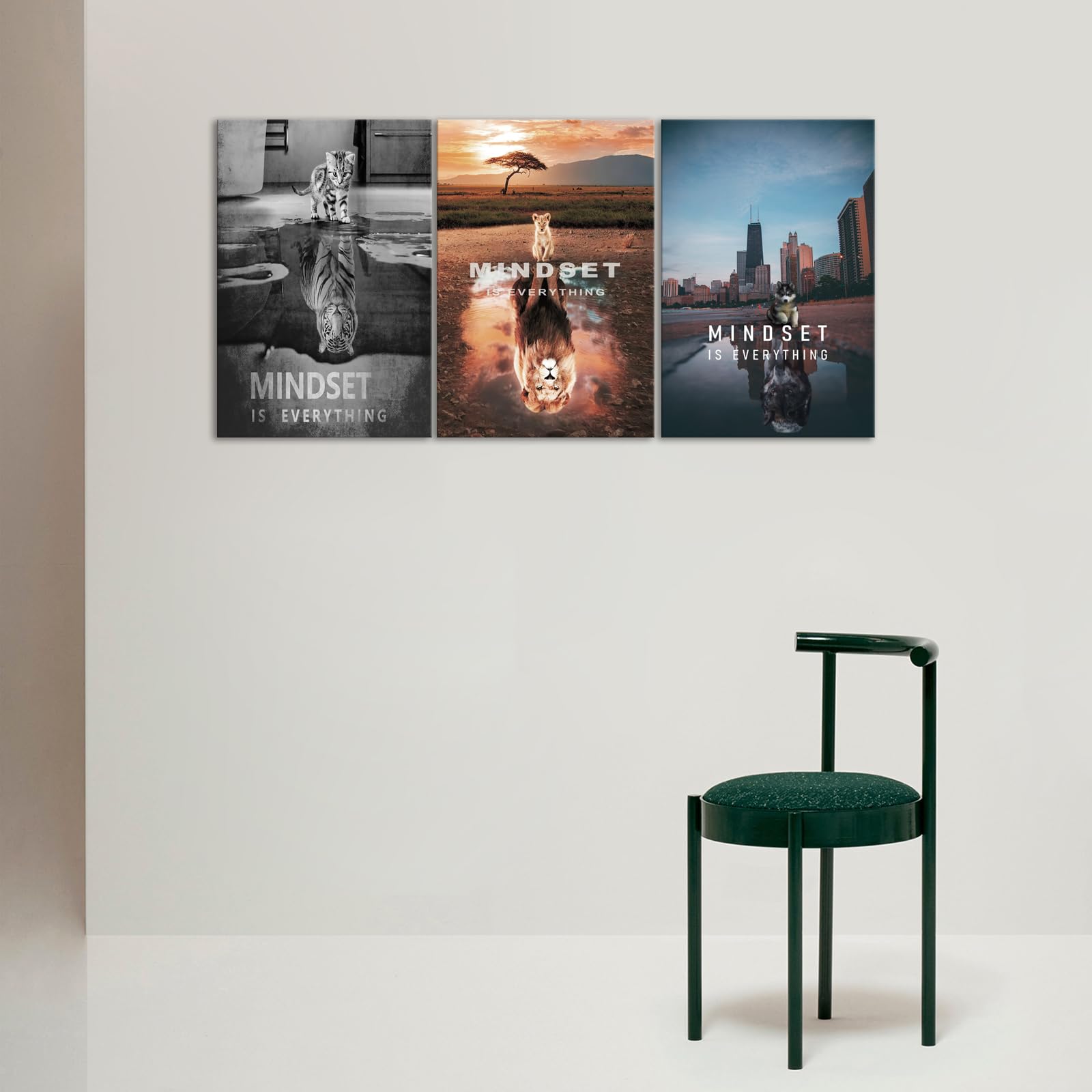 Kawahone Motivational Lion Wall Art - Inspirational Mindset Posters Wall Decor-Mindset Is Everything Canvas Prints Success Frame