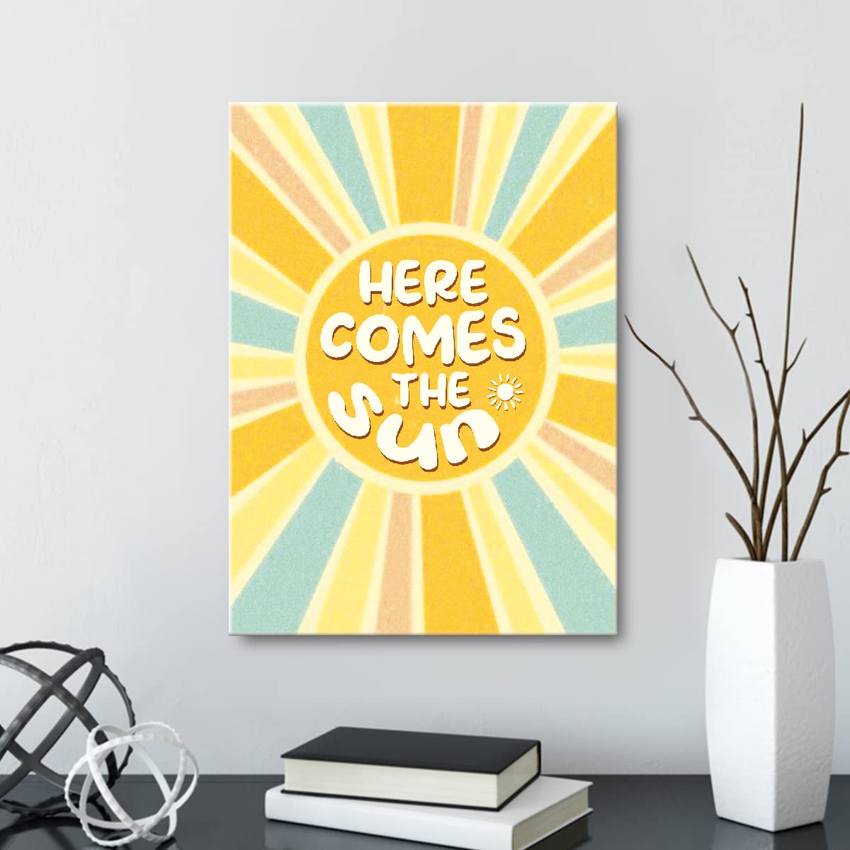 Here Comes The Sun Canvas Wall Art,Inspirational Summer Decor,Preppy Style Sun Canvas Poster Print For College Teen Girls Trendy