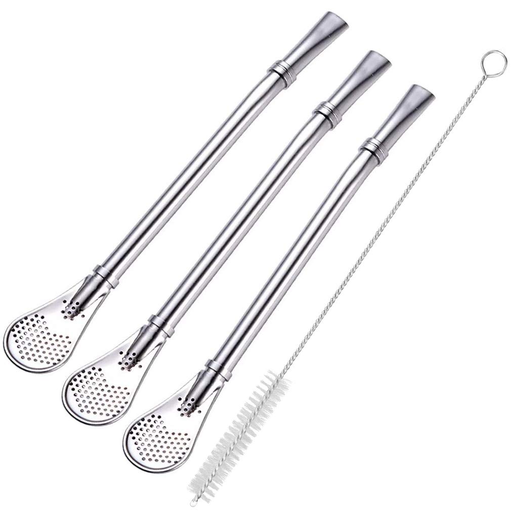 Yerba Mate Bombilla Gourd Drinking Filter Straws 304 Food-Grade Stainless Steel 6.1 inch Long Spoon Bombillas Straws for Mate Te