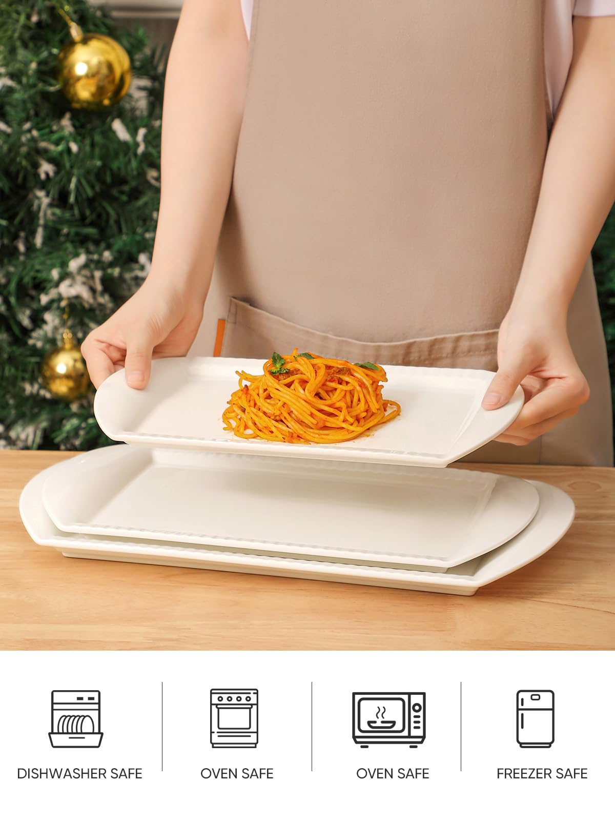 Lifver Large Serving Platter Set, 16''/14''/12'' 3-Piece White Porcelain Platters For Turkey And Food, Serving Dishes Oven Safe