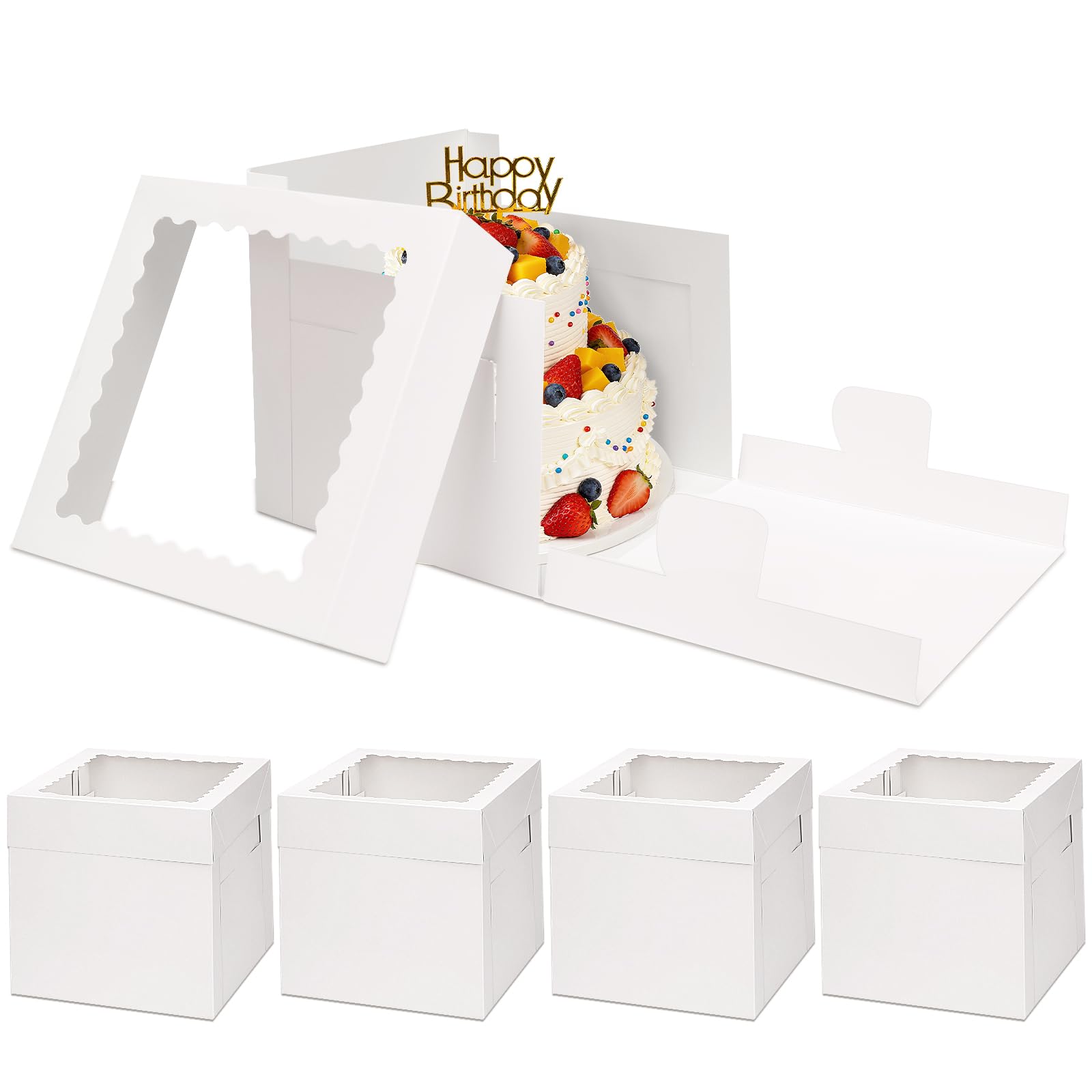 Moretoes 5 Pack Cake Boxes 8 Inch, Bakery Containers with Large Window, 8 Inch White Cake Carrier, Disposable Boxes for Hallowee