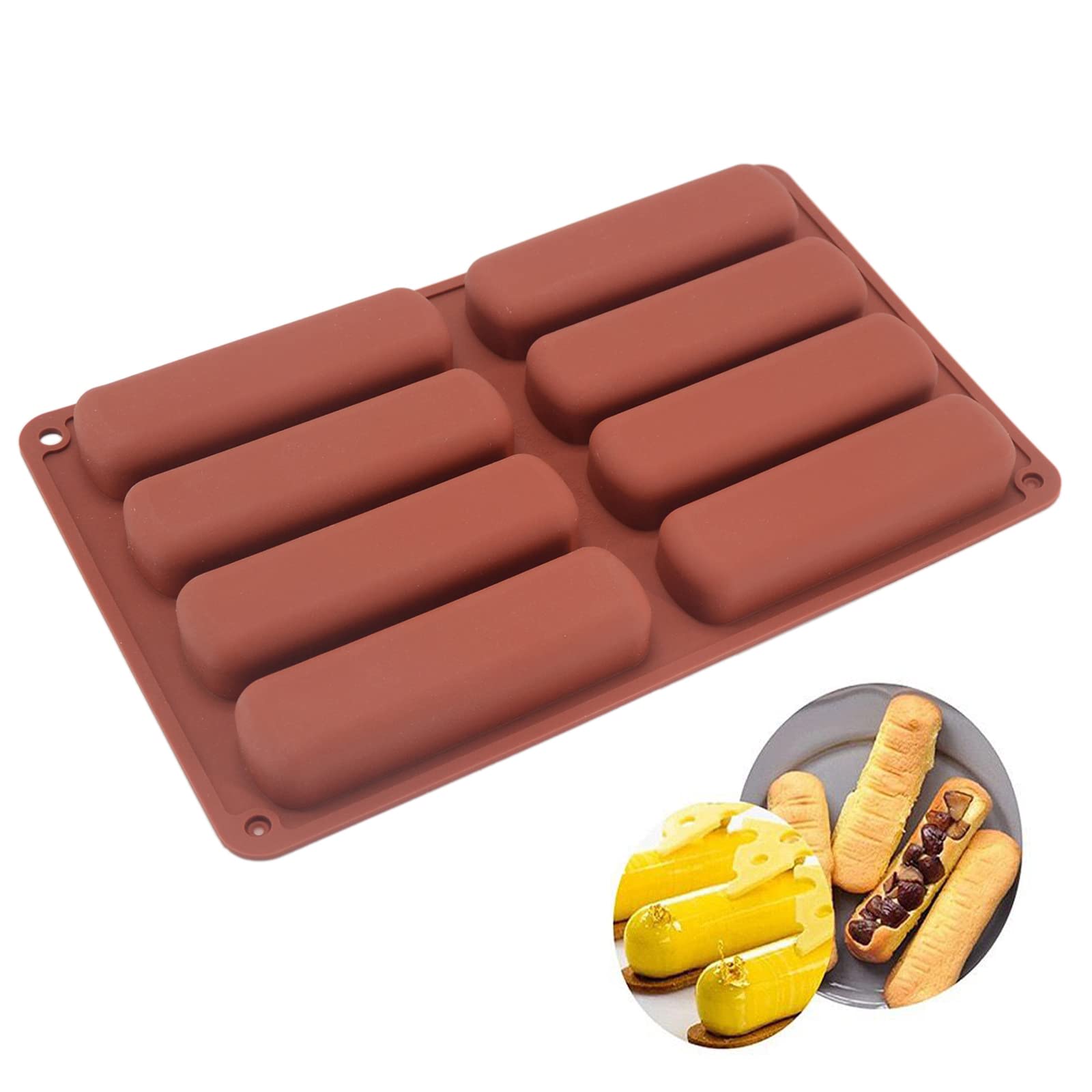 Emousport Cake Tools Silicone Classic Collection Shapes Finger Orange Non Stick Eclair 8 Forms Silicone Baking Mold