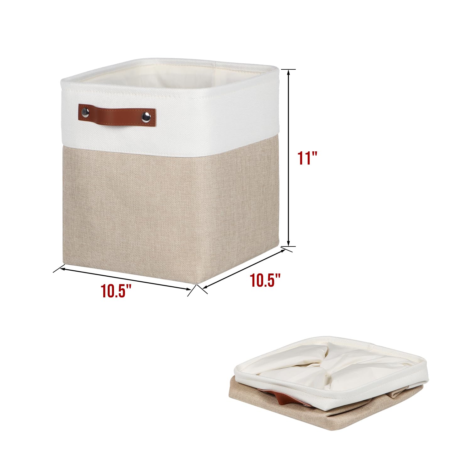 Univivi 4 Pc Foldable Storage Baskets,10.5 Inch Fabric Storage Bins For Shelf With Hard Bottom,Storage Baskets With Pu Handles C