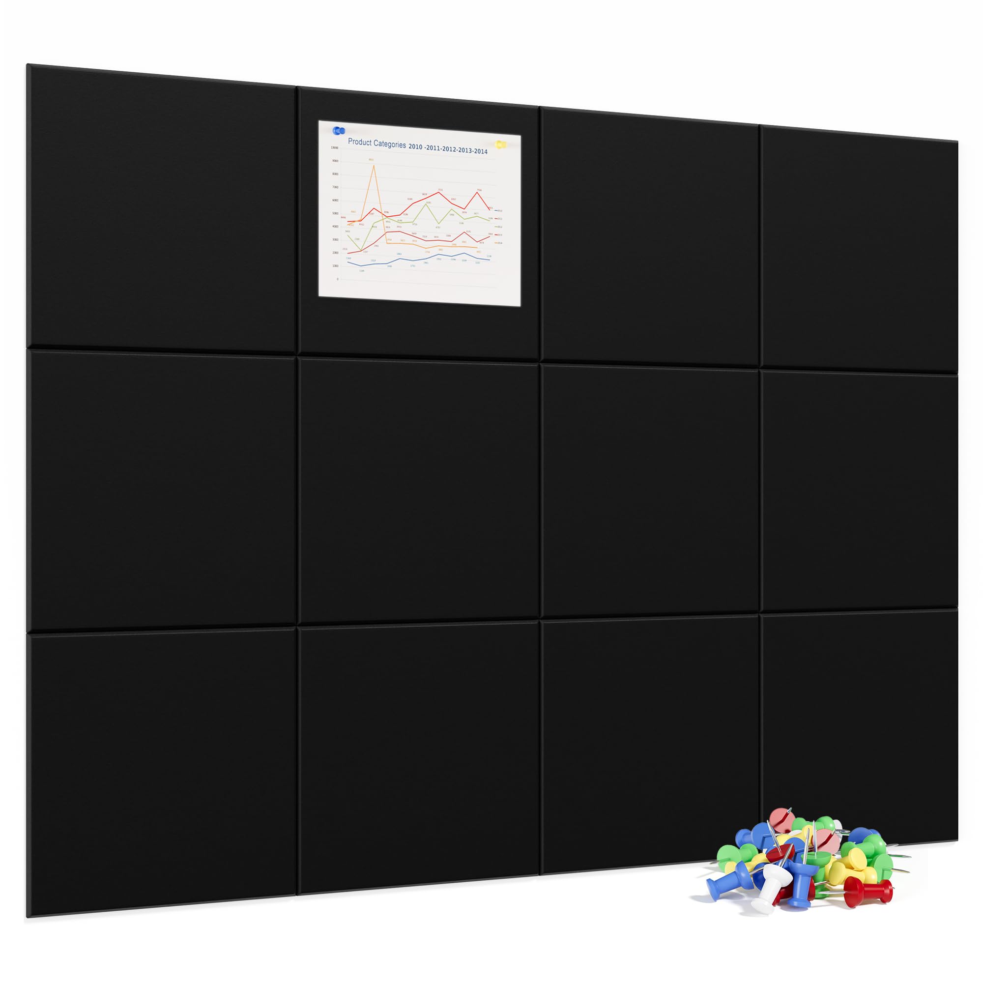 Neatsure Large Cork Board for Wall, 48 x 36 Bulletin Board with Pushpins, 12 Panels Felt Tiles Tack Push Pin Board for Office, B