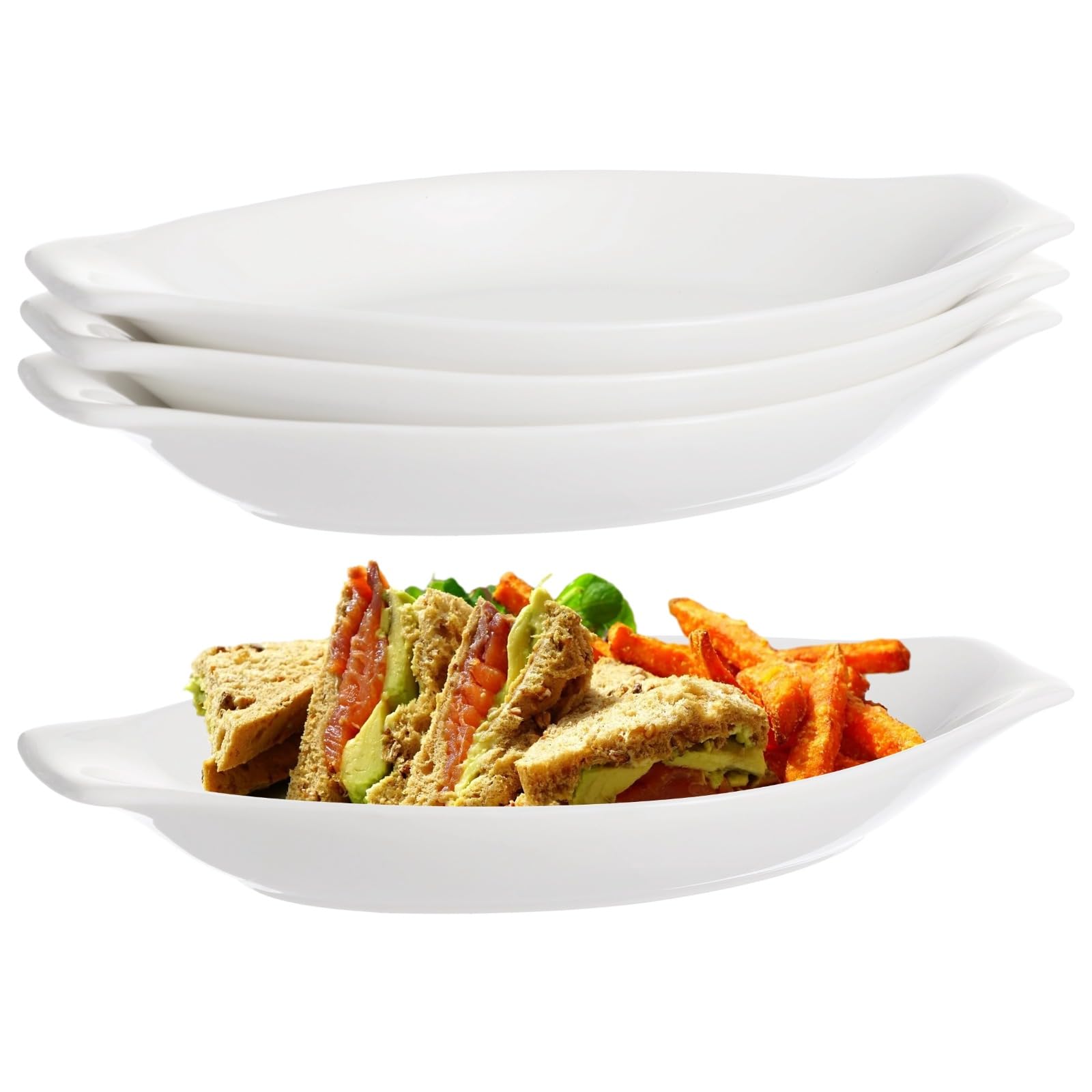 4 PCS Oval Au Gratin Baking Dishes, Ceramic Banana Split Dish Boats, 10.2 x 5.3 in Oval Serving Dishes, Oven & Microwave Safe, S