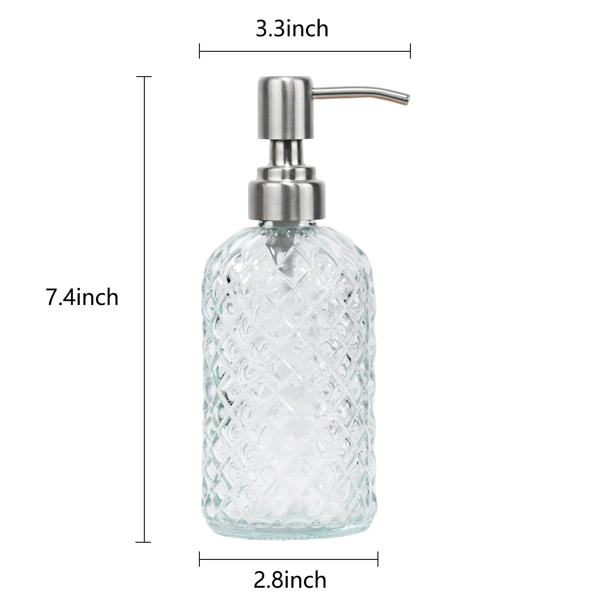 SDlumeiy 16 Oz Soap Dispenser with 304 Rustproof Stainless Steel Pump  Kitchen  Bathroom Soap Dispenser  Refillable Liquid Glass Soap Dispenser for Hand Soap  Soap  Lotion. (Clear)