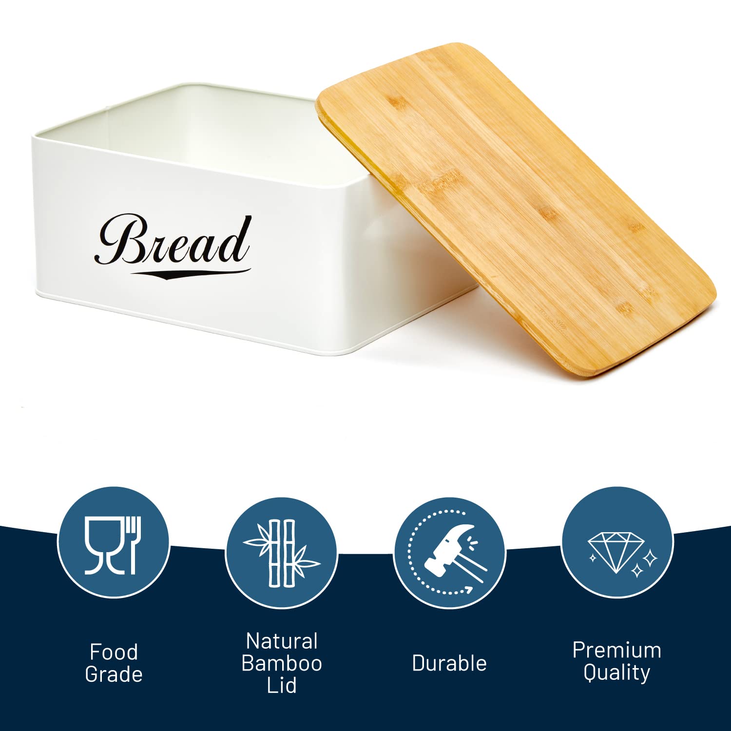Royalhouse Modern Metal Bread Box With Bamboo Cutting Board Lid, Bread Storage Container For Kitchen Counter, Vintage Kitchen De