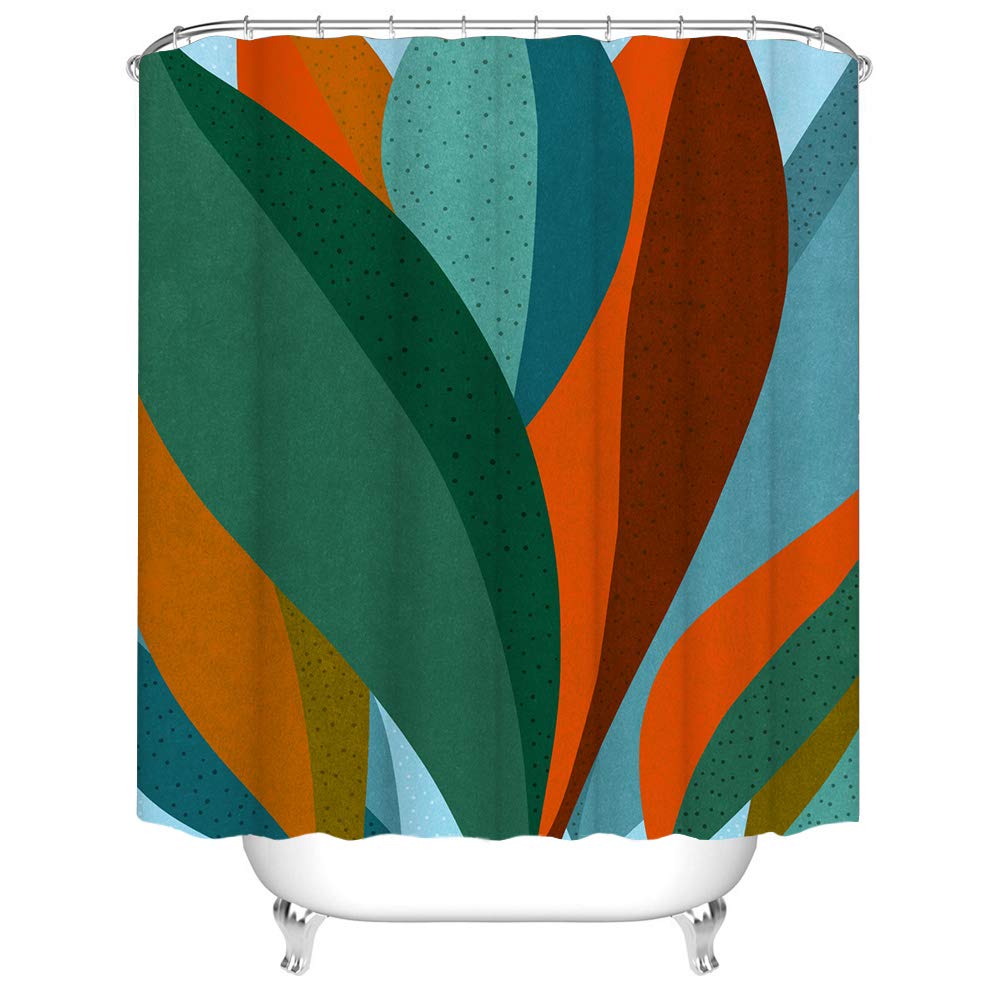 Rnnjoile Abstract Leaves Shower Curtain Cloth Tropical Palm Leaf With Dots Print Bath Curtain Green Orange Bathroom Decor With H