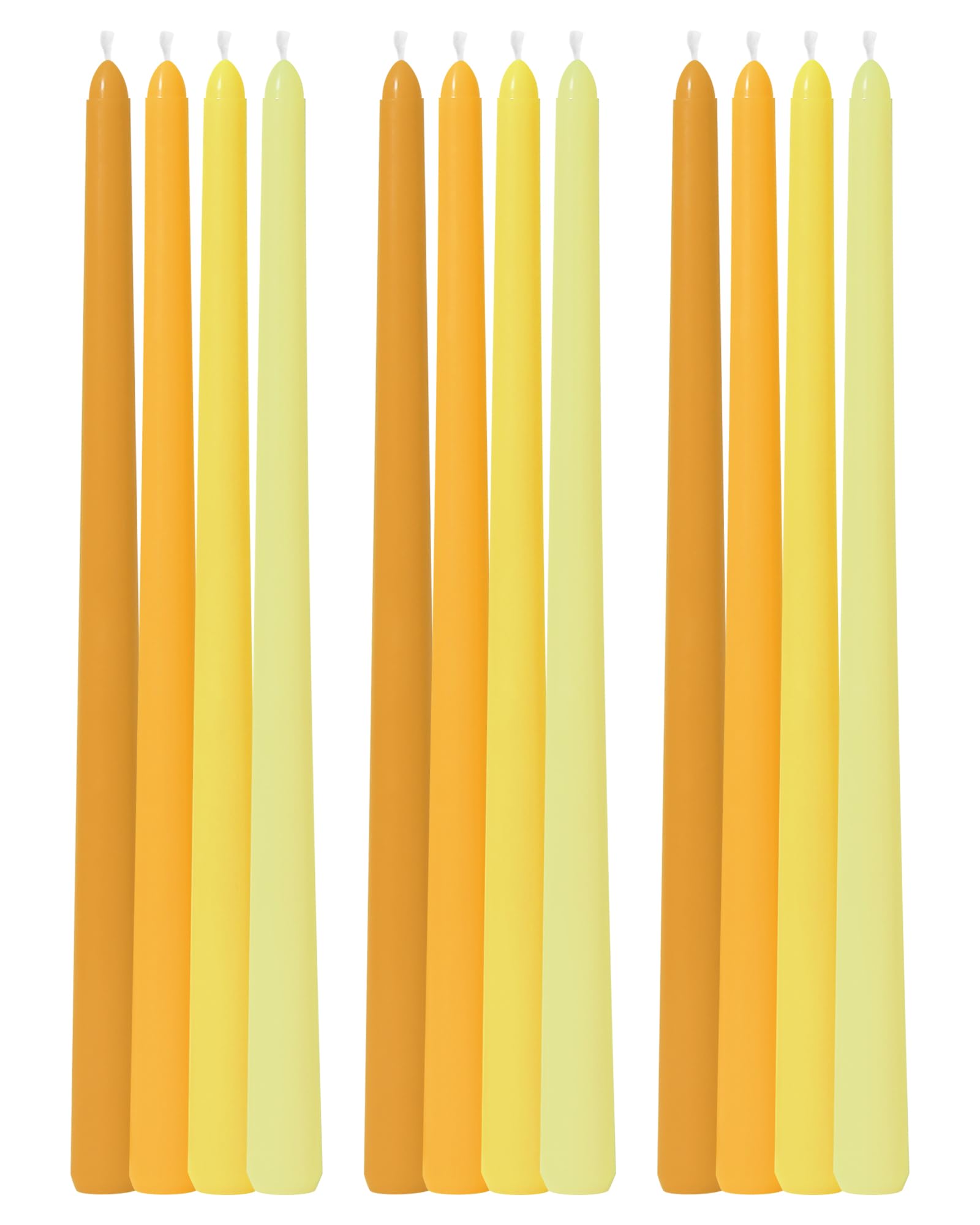Viyffo Taper Candles 12 Inch Yellow Set of 12 Unscented, Dripless, Smokeless Long Tall Tapered Candlesticks Wedding Advent Home 