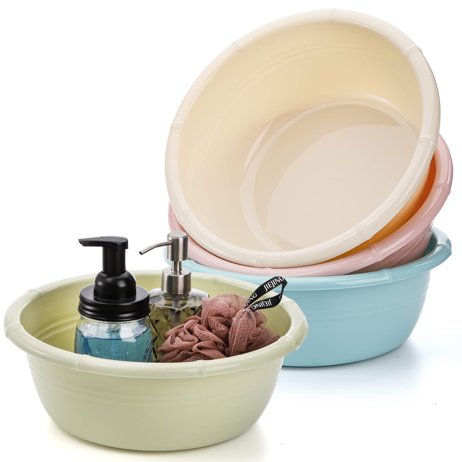 Peohud 8 Pack Plastic Wash Basin, 5 Quart Stackable Camping Dish Pan, Round Vegetable Fruit Wash Pan Dish Tub For Home Kitchen O
