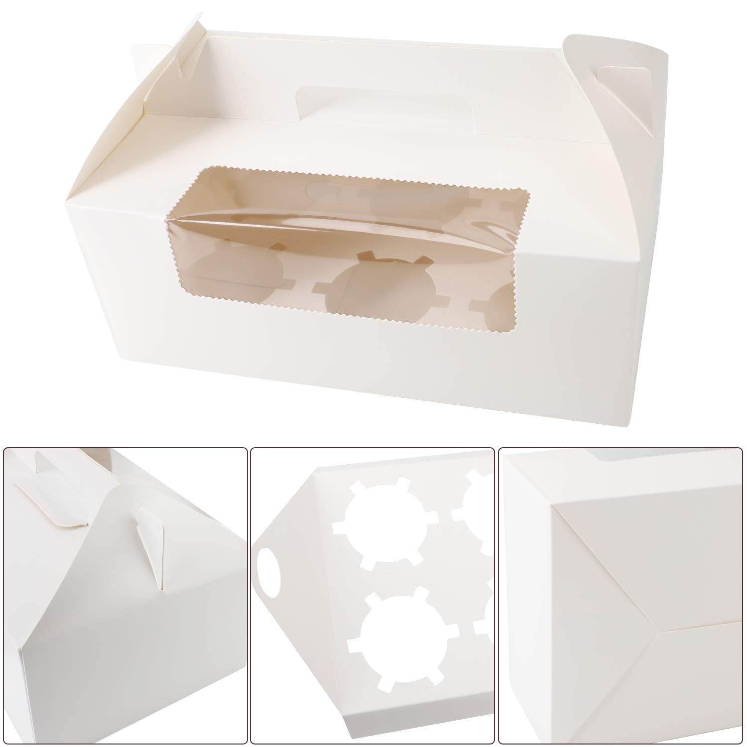 EUSOAR Cupcake Boxes with Holders  50pcs 9.3'' x 5.9'' x 3.5'' Cupcake Carrier with Handle Insert Display Window  Party Favor Bakery To Go Cupcake Muffin Carry Boxes Container Fits 6 Cupcakes or Muffins