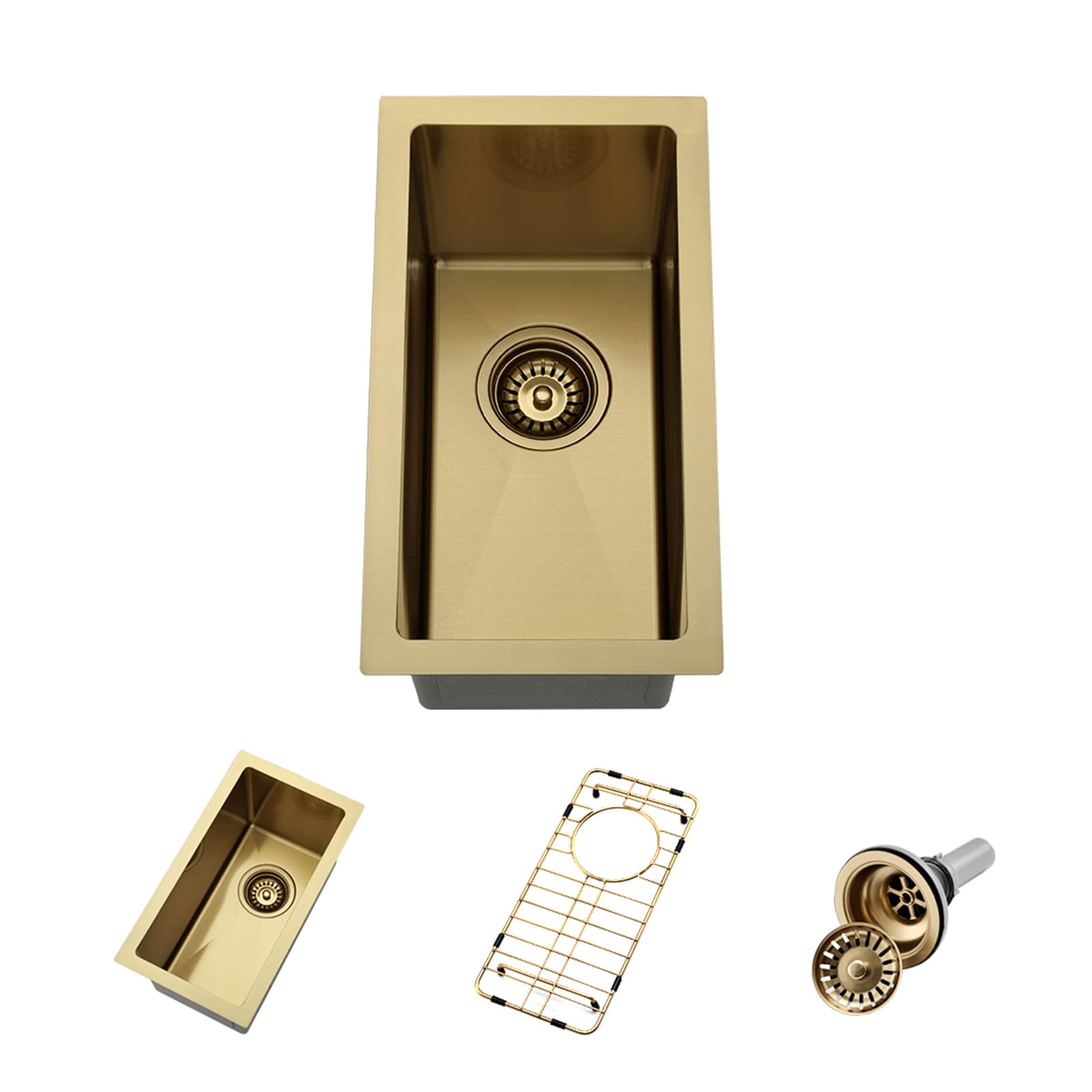 BoomHoze Gold Wet Bar Prep Sink, 10 x 18 Inch Small Undermount Kitchen Sink Single Bowl 16 Gauge Stainless Steel RV Sink with Gr