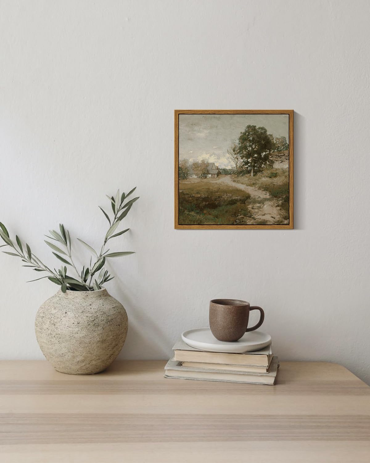 Insimsea Square Framed Canvas Wall Art, Vintage Countryside Landscape Paintings, French Country Wall Pictures For Bedroom Bathro