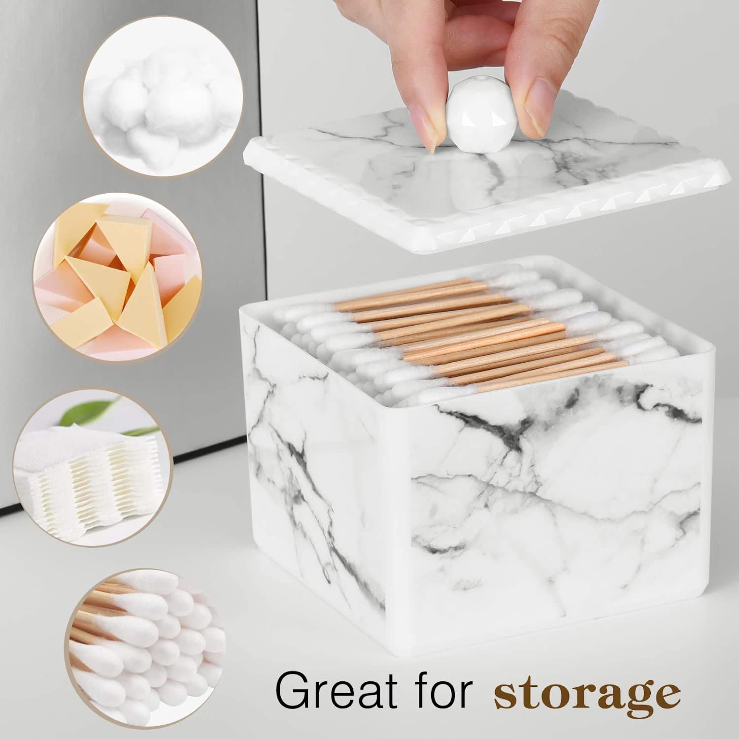 Luxspire Cotton Swab Storage Box With Lid, Q-Tip Swab Holder Cotton Ball Canister Jar Cotton Bud Round Dispenser Box, Cosmetics