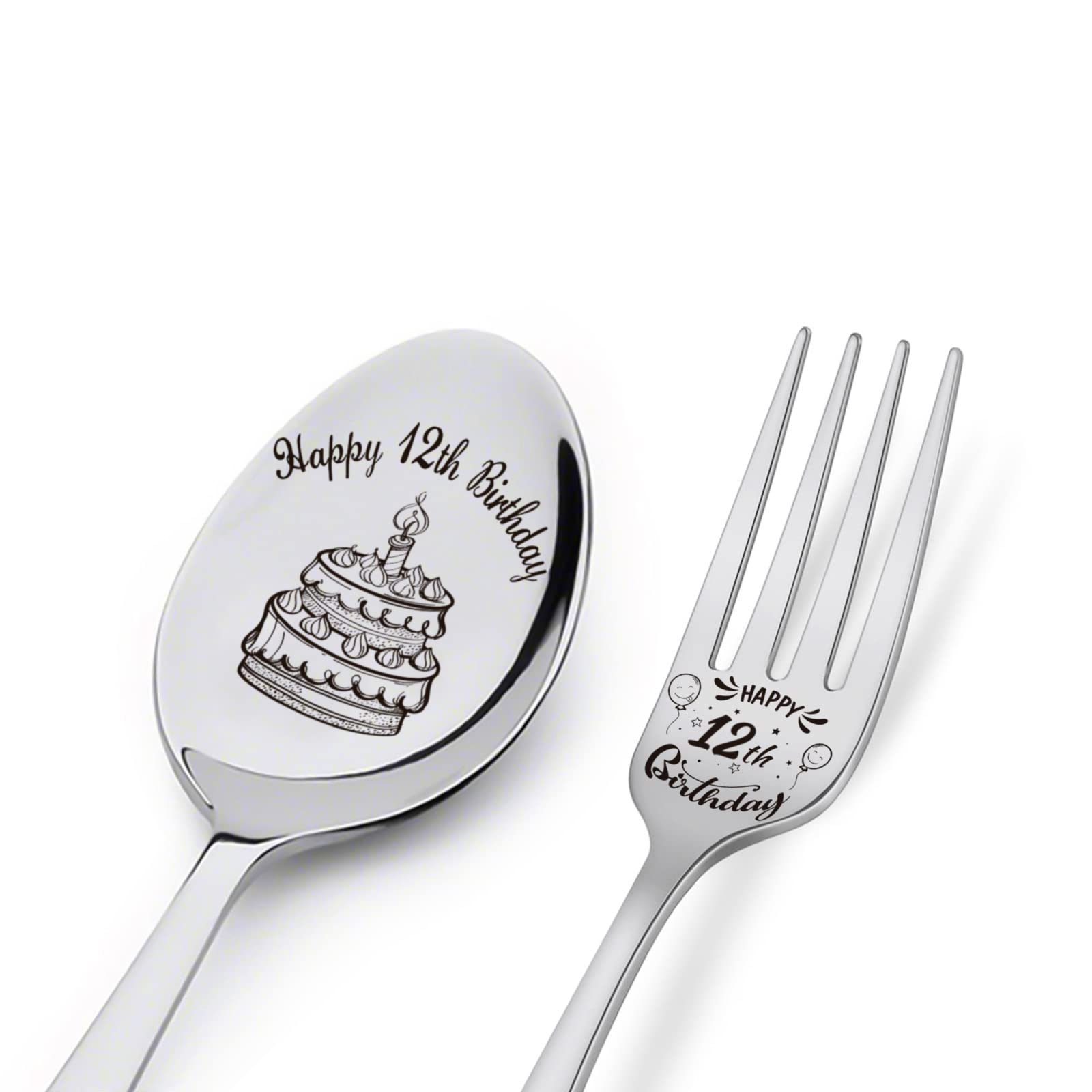 Happy 12Th Birthday Spoon&Fork Gifts Engraved Spoon&Fork Personalized Birthday Gifts For Son Daughter Sister Brother Friends