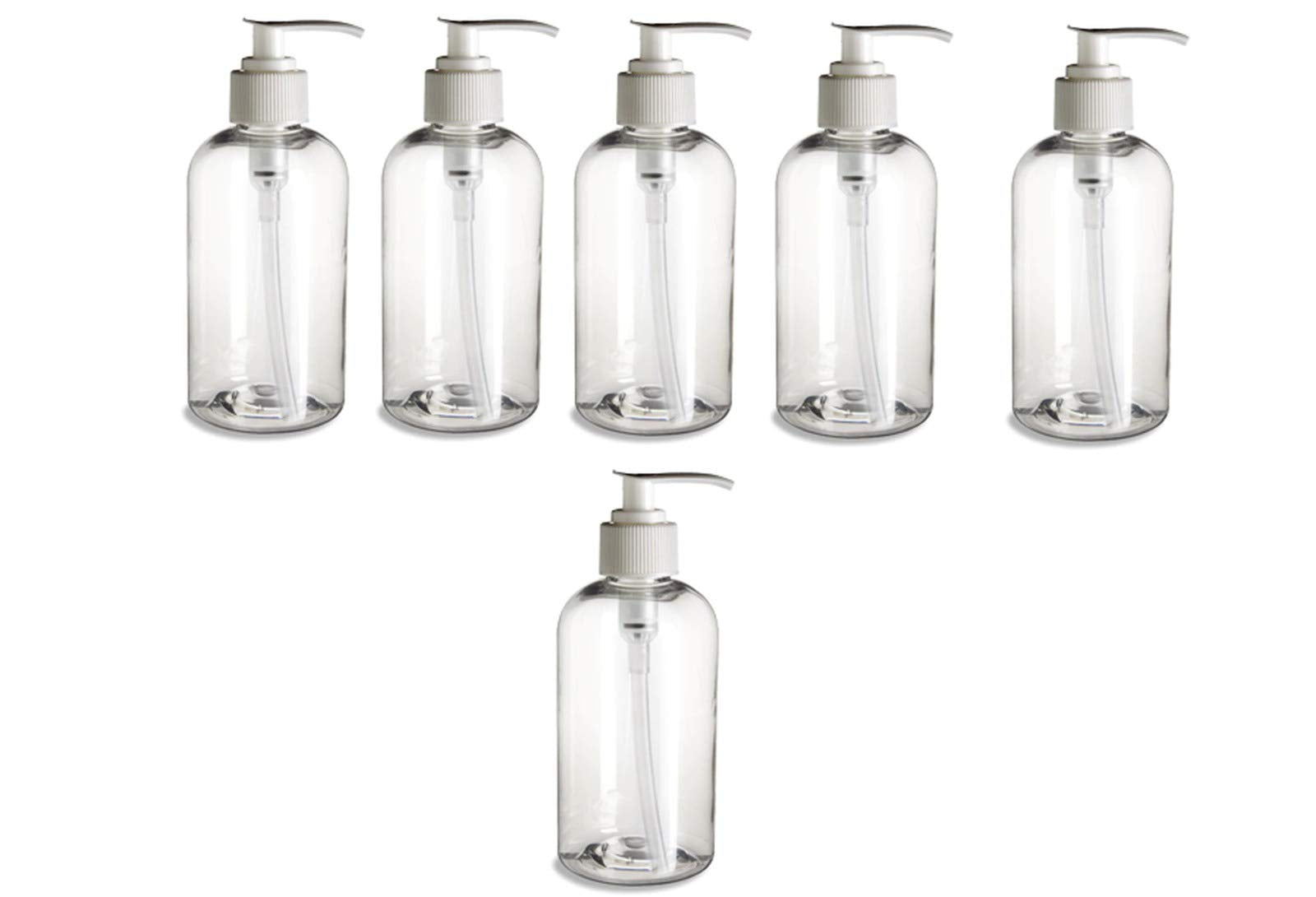 Natural Farms 6 Pack- 8 Oz Clear Pet Boston Round Plastic Bottle With White Pump- Made In The Usa