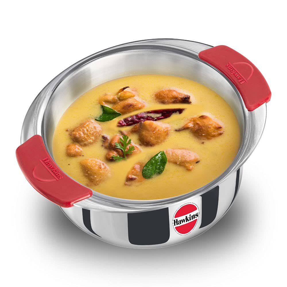 Hawkins 2 Litre Metro Patila, Triply Stainless Steel Tope, Induction Bhagona, Tapeli, Silver (SSP20)