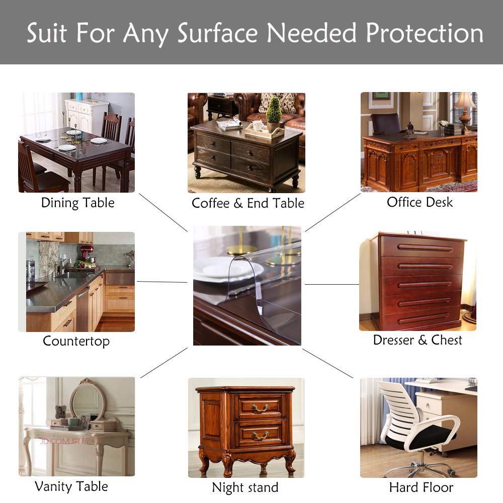 Waterproof Table Cover For Dining Table Or Office Desk Coffe Table 42 X 54 Inch Clear Table Cloth Protector 15 Mm Thick Pvc Plas