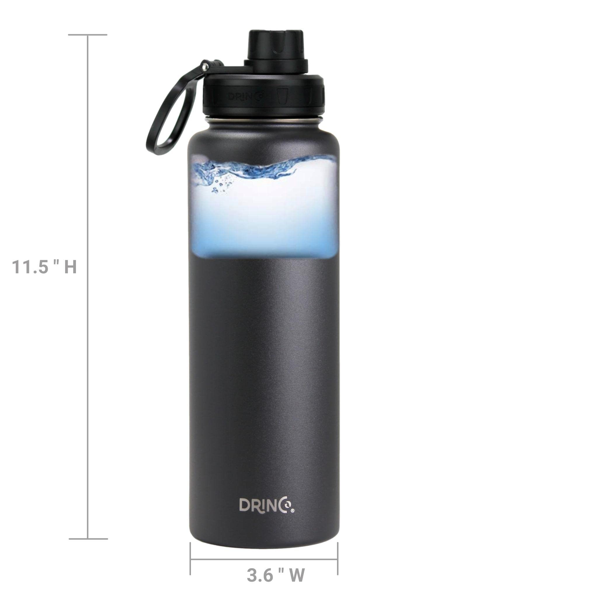 Drinco Stainless Steel Water Bottle Spout Lid Vacuum Insulated Double Wall Water Bottles Wide Mouth (40Oz 32Oz 22Oz 18Oz 14Oz) L