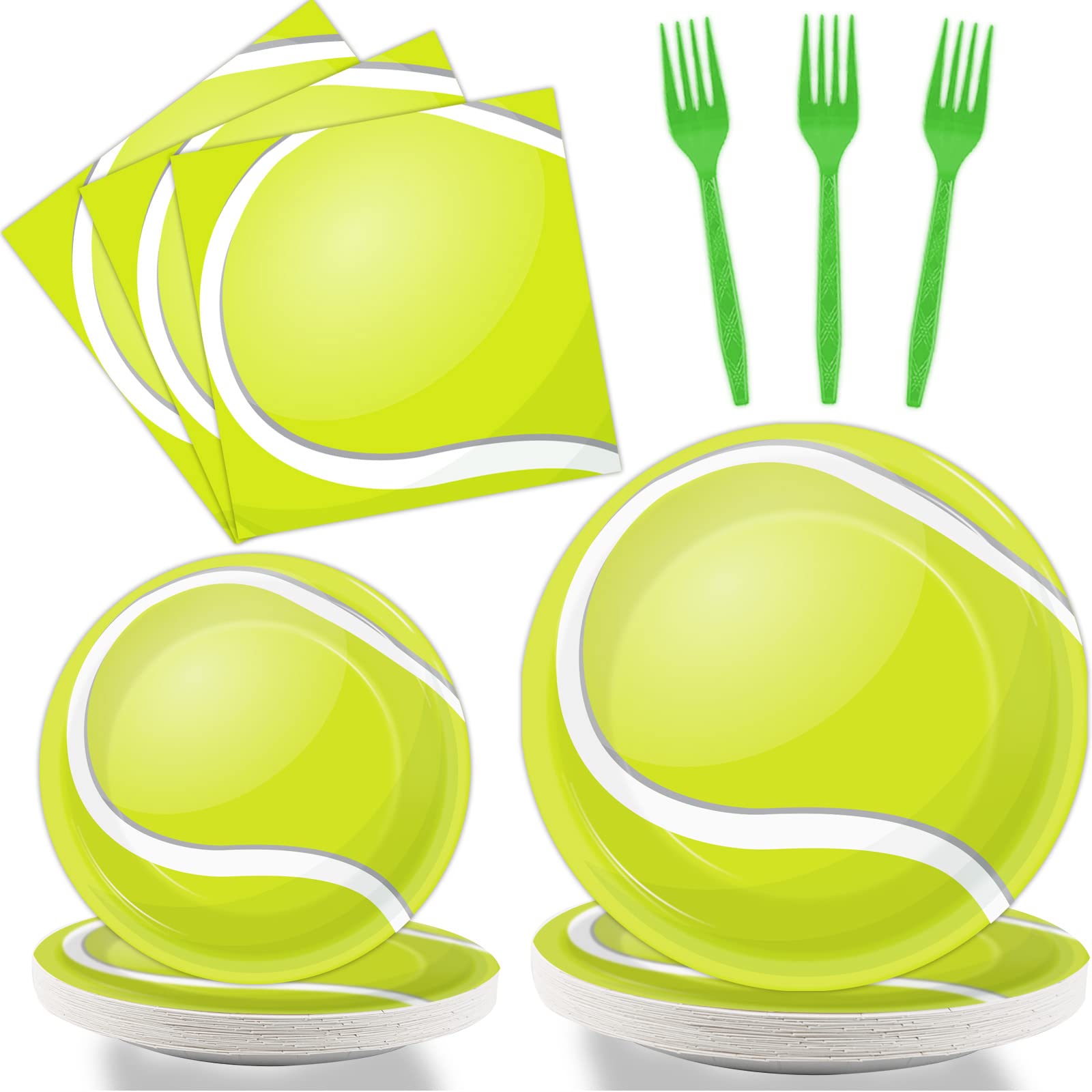 Wiooffen 96Pcs Tennis Party Decorations Supplies Tennis Ball Themed Sports Birthday Party Disposable Plates Napkins Set For Baby