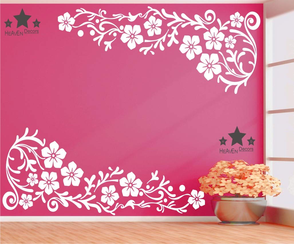 Heaven Decors Vine With Flower Sticker Wall Decal For Bedroom (Pvc Vinyl, Ideal Size On Wall 95 Cm X 75 Cm) White