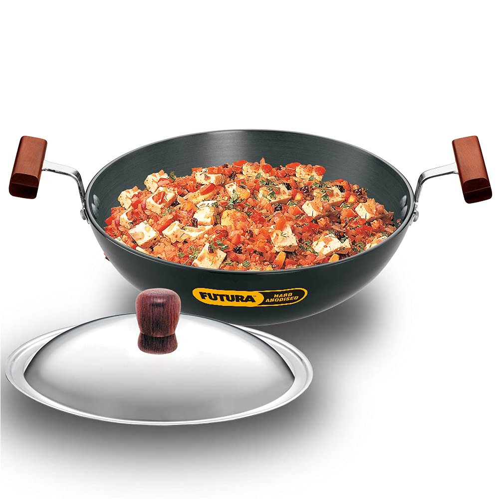 Hawkins Futura 1.5 Litre Deep Fry Pan, Hard Anodised Kadai with Stainless Steel Lid, Round Bottom Kadhai, Small Kadai, Black (AK