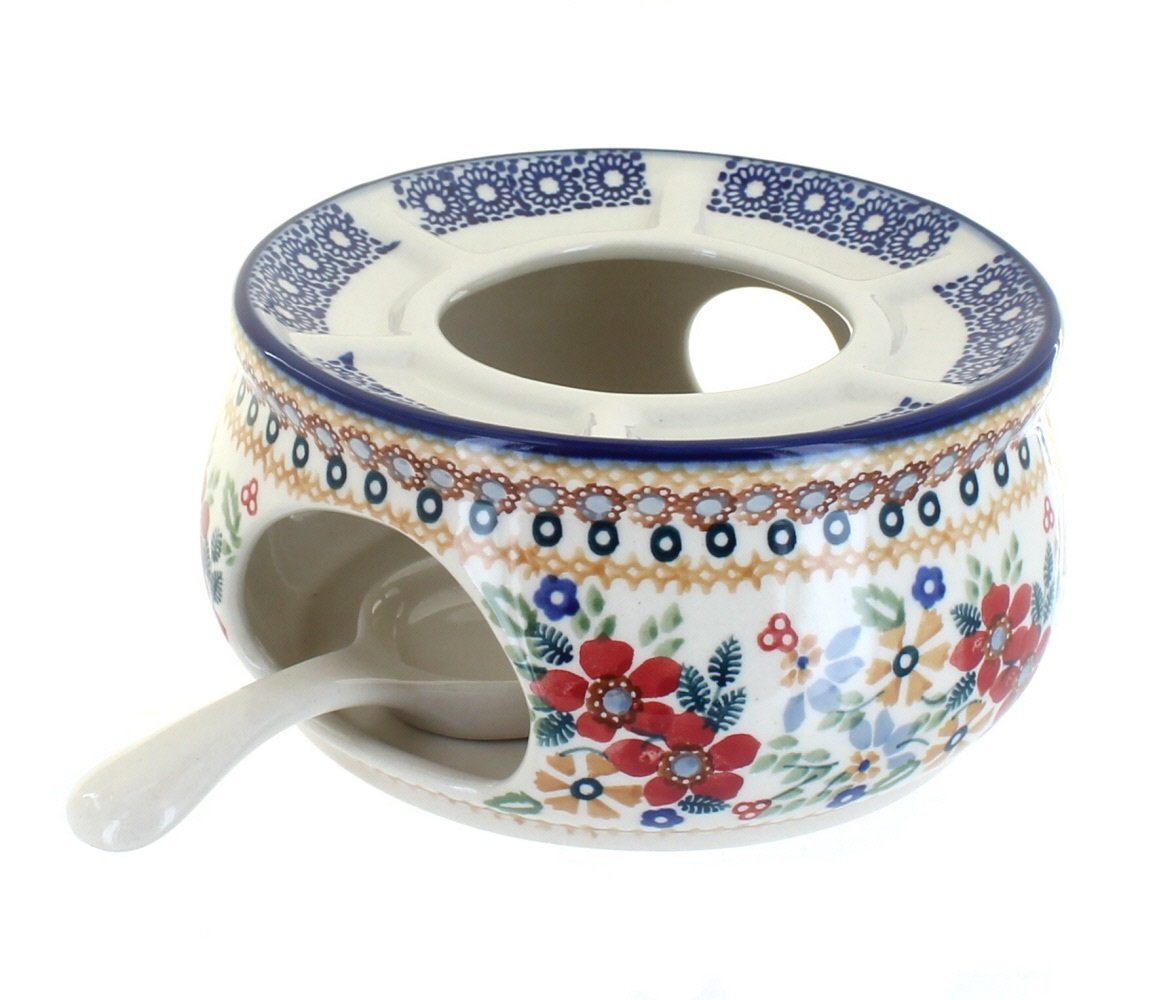 Blue Rose Polish Pottery Red Daisy Teapot Warmer