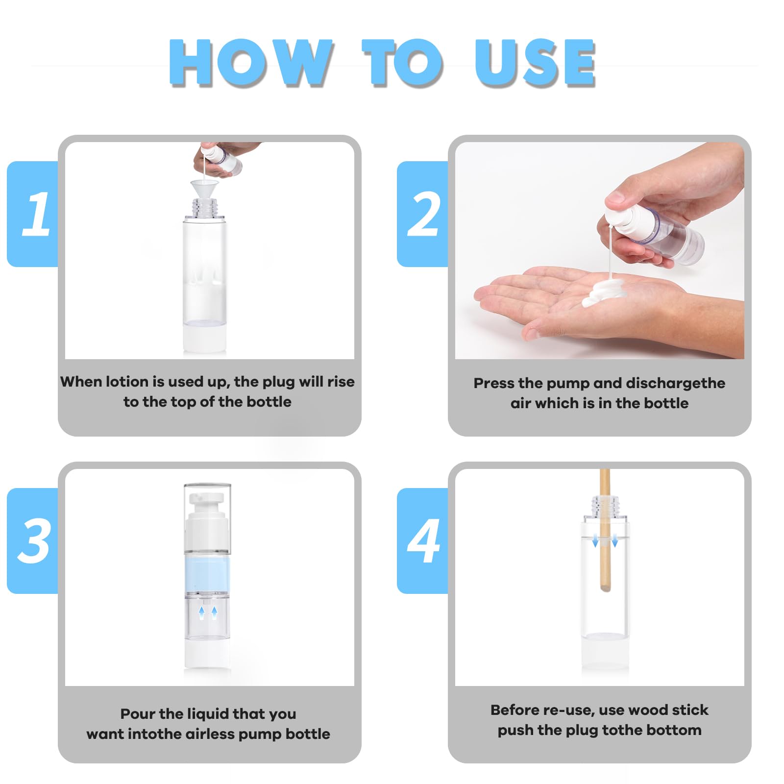 Givitasot 0.5 Oz/15Ml Airless Pump Bottles, 6 Pack Lotion Dispenser Travel Size Pump Bottles, Vacuum Cosmetic Travel Bottle For