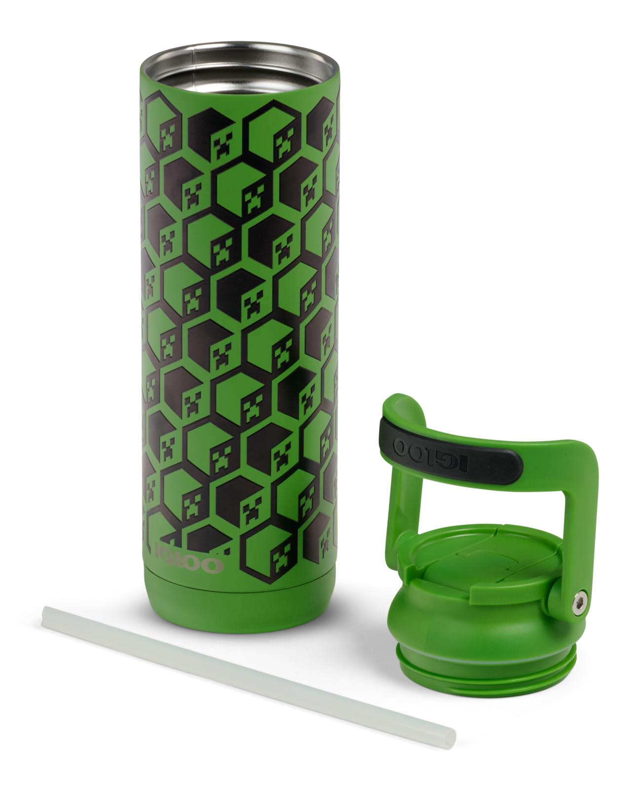 Igloo MineCraft Creeper 20 oz Sipper Glow in the Dark Sports Sipper, Stainless Steel Hydration Can with Lid & Straw, Insulated W