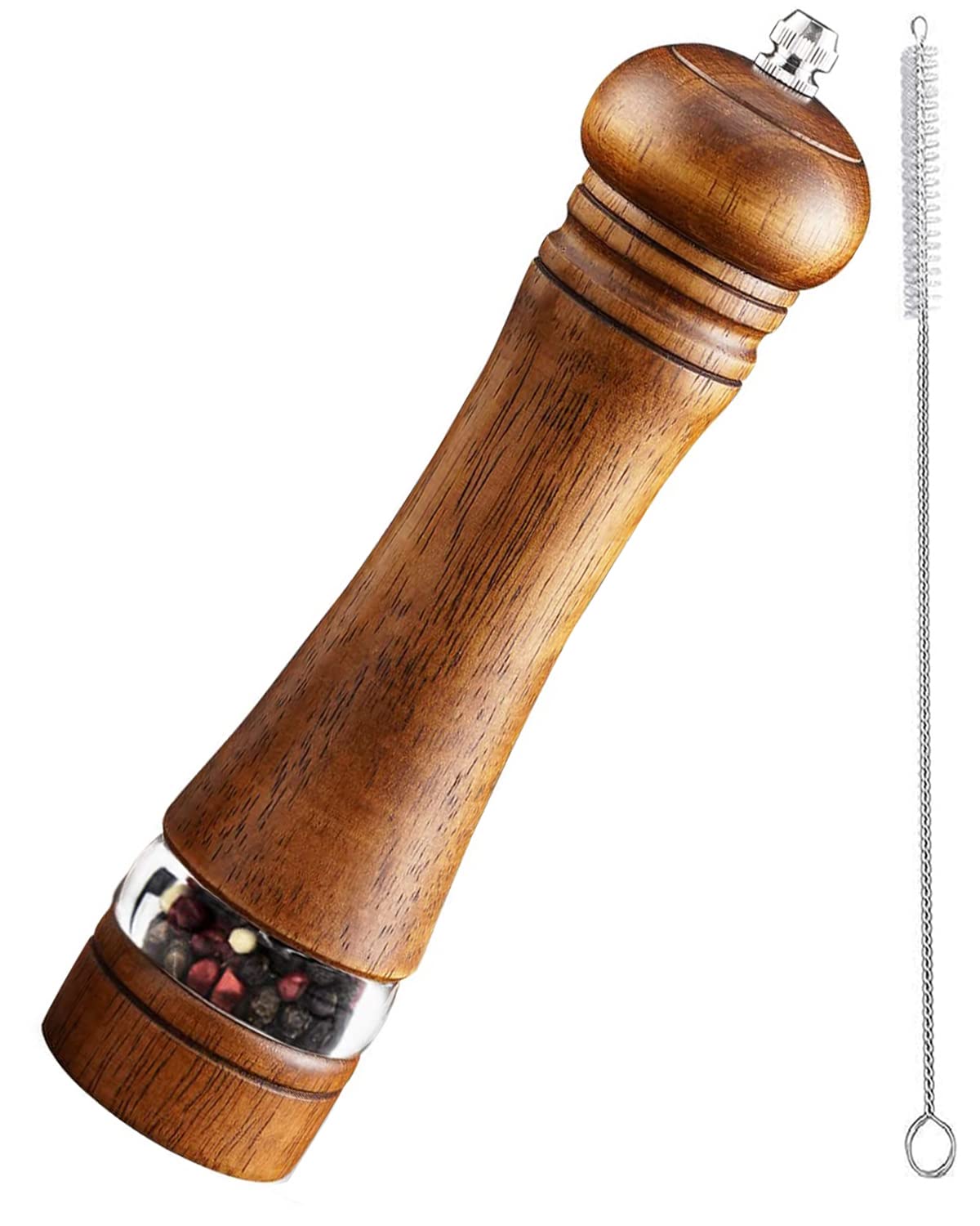 Toowoom Pepper Grinder Salt Grinder Wooden Pepper Mill Grinder W/Adjustable Coarse, 8 Inch Tall Wood Refillable Manual Pepper Gr