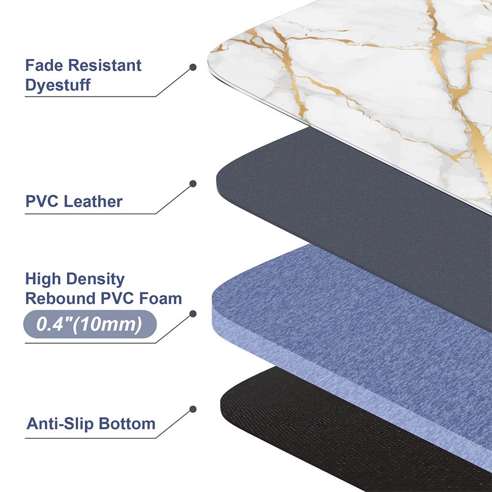 Mrcrypos Gold White Kitchen Rugs Cushioned Anti Fatigue 2 Pcs Marble Kitchen Mats Pvc Non Slip Waterproof Kitchen Mats For Floor