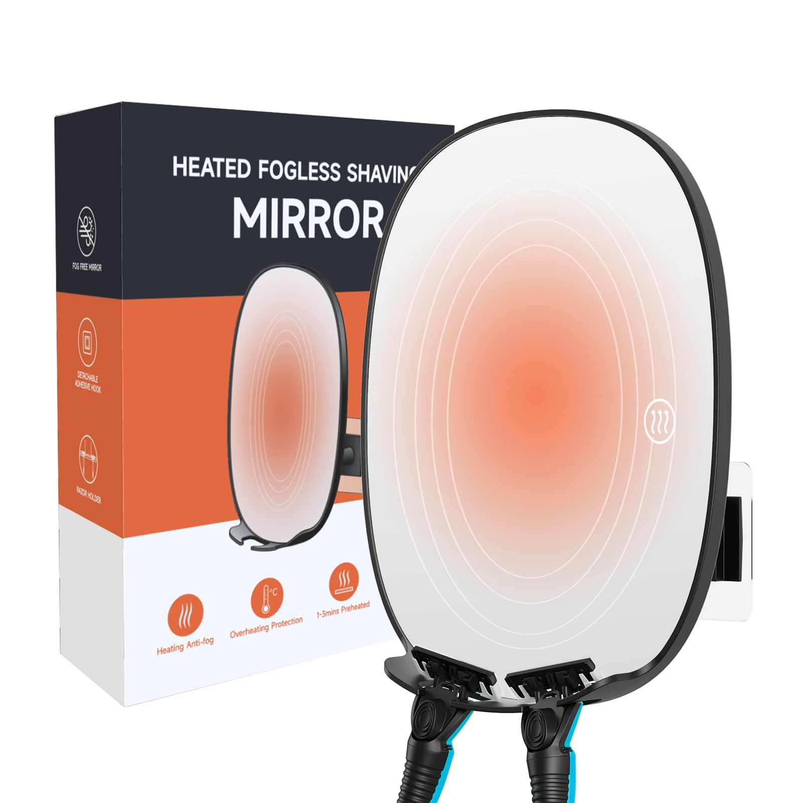 Heated Shower Mirror Fogless For Shaving,360 Rotation,Two Razor Holders No-Drilling Rechargeable Fogless Mirror For Shower Shatt