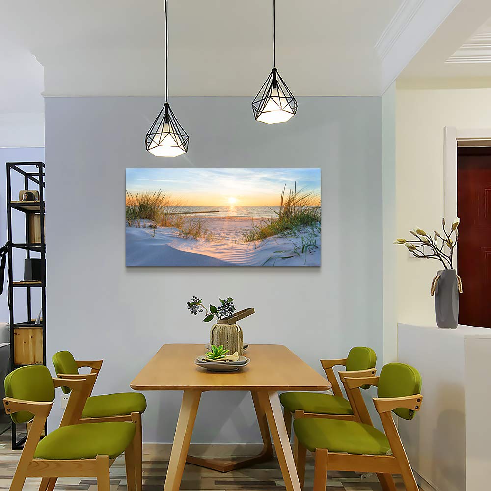 Wall Art For Living Room Large Size Wall Decorations Pictures Blue Sun Beach Grass Ocean Landscape Painting Office Wall Decor Ca