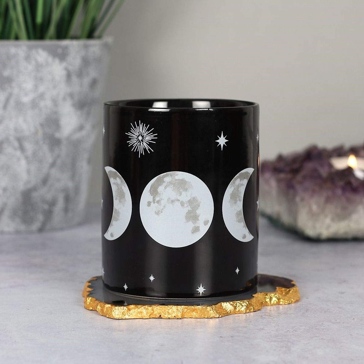 Mug - Ceramic Tea/Coffee - Triple Moon Mug - Black Gothic Wicca Witchcraft Pagan Mug