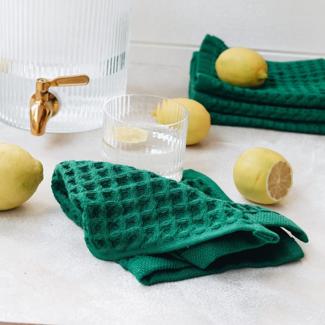 Sea Me At Home Waffle Washcloth Set, 100% Cotton (4 Pcs Washcloth 13X13 Inches, Forest Green)