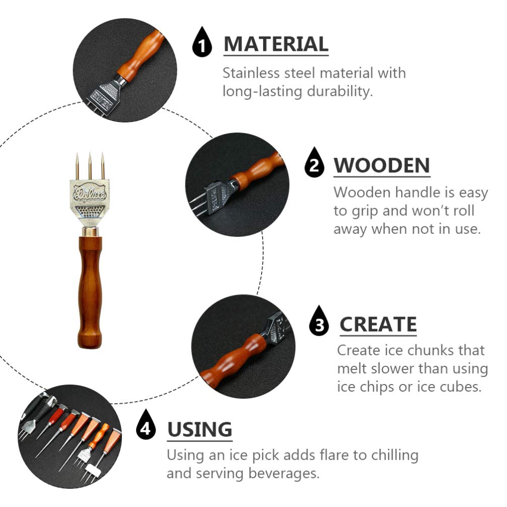 Doitool Ice Pick Stainless Steel Ice Crusher With Safety Wood Handle For Kitchen Tool, Three Prong Ice Pick Japanese Style Ice C