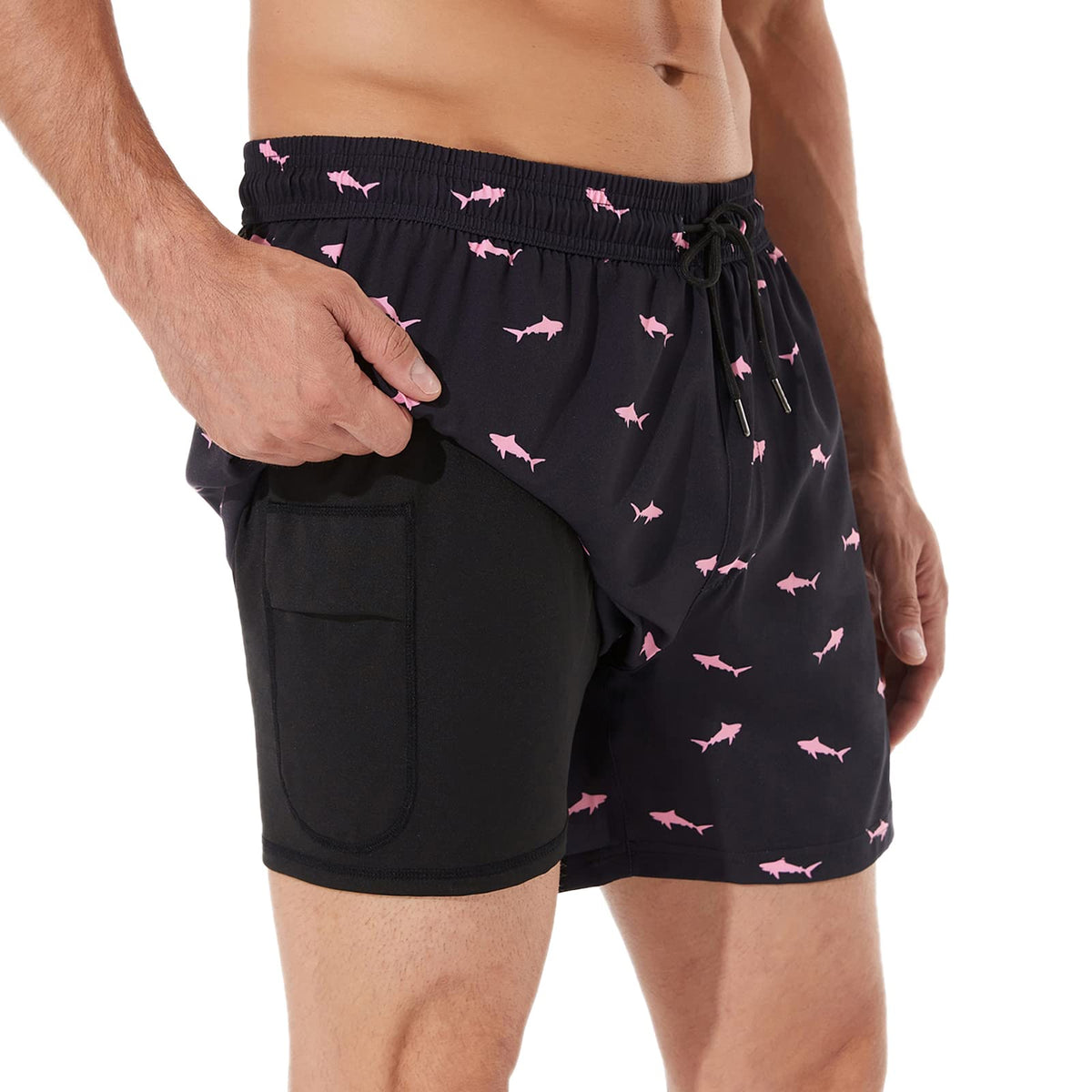 Brisira Mens Swim Trunks Quick Dry Swim Shorts 5 Inch Inseam Stretch Water Beach Shorts With Compression Liner Zipper Pocket