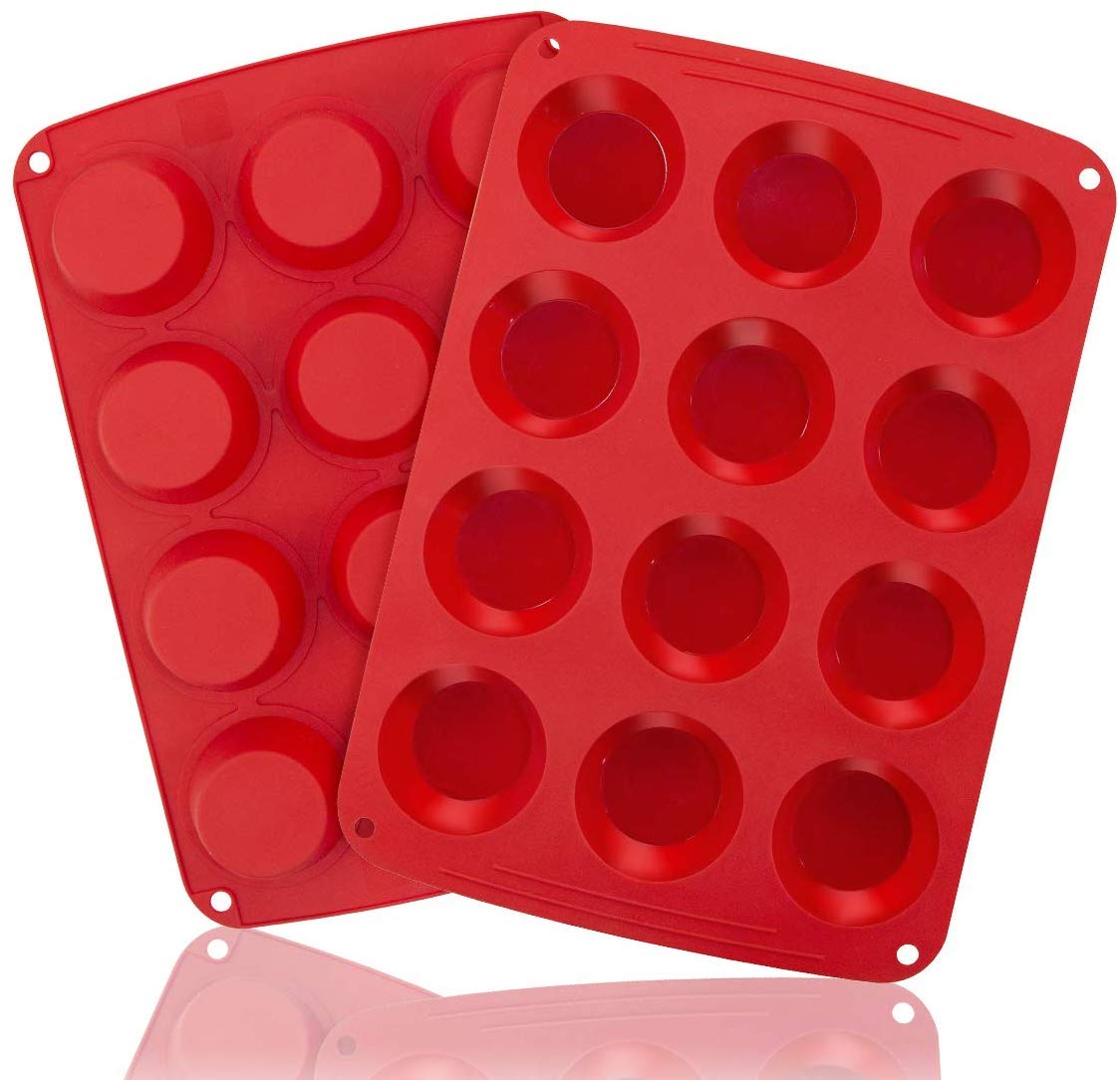 Webake Muffin Pan 12 Cup, European Silicone Cupcake Pan, Nonstick Muffin Tray Cupcake Liner Egg Muffin Tin, 2 Pack Baking Molds