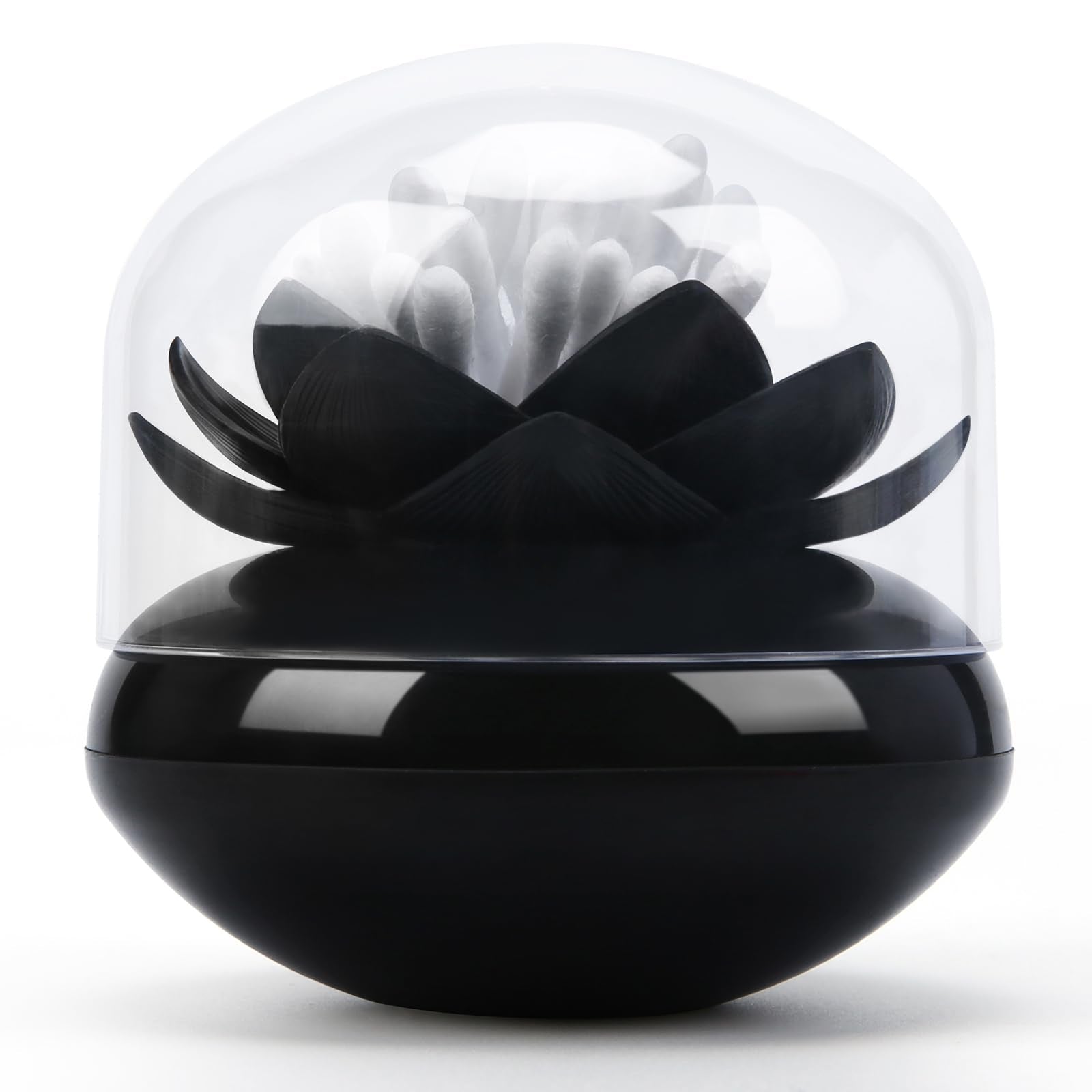 Bloss Lotus Cotton Swab Holder Cotton Swabs Bud Small Qtips Box Toothpicks Container Flower Bathroom Decor - Black