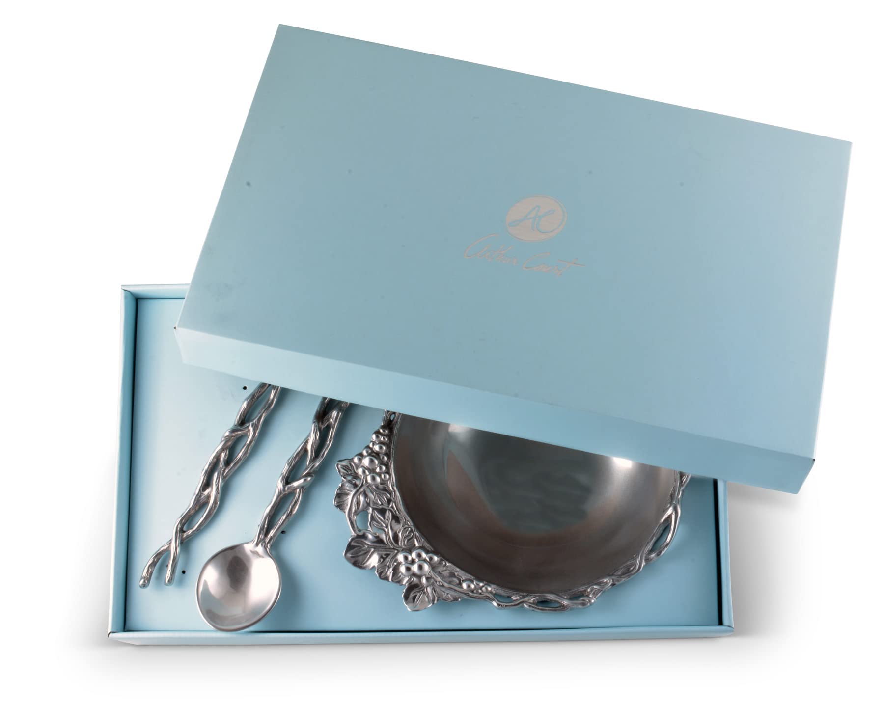 Arthur Court Designs Aluminum Grape Open Vine Salad Bowl And Servers 3-Pc 9.5 Inch Diameter