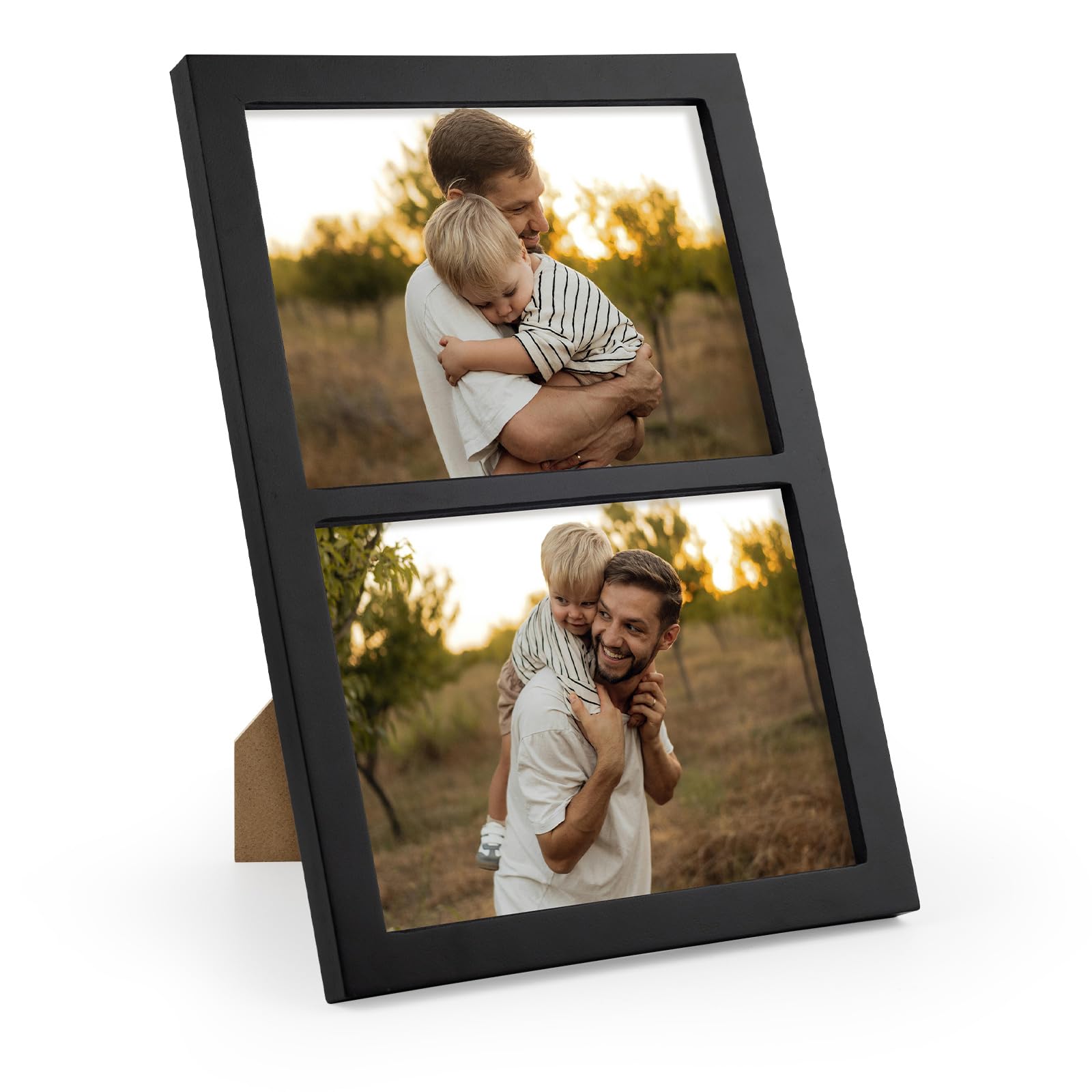 Golden State Art, 6x8 Double Picture Frame, Display Two 6x8 Photos - Solid Wood - Real Glass for Tabletop Or Wall Mounting (Blac