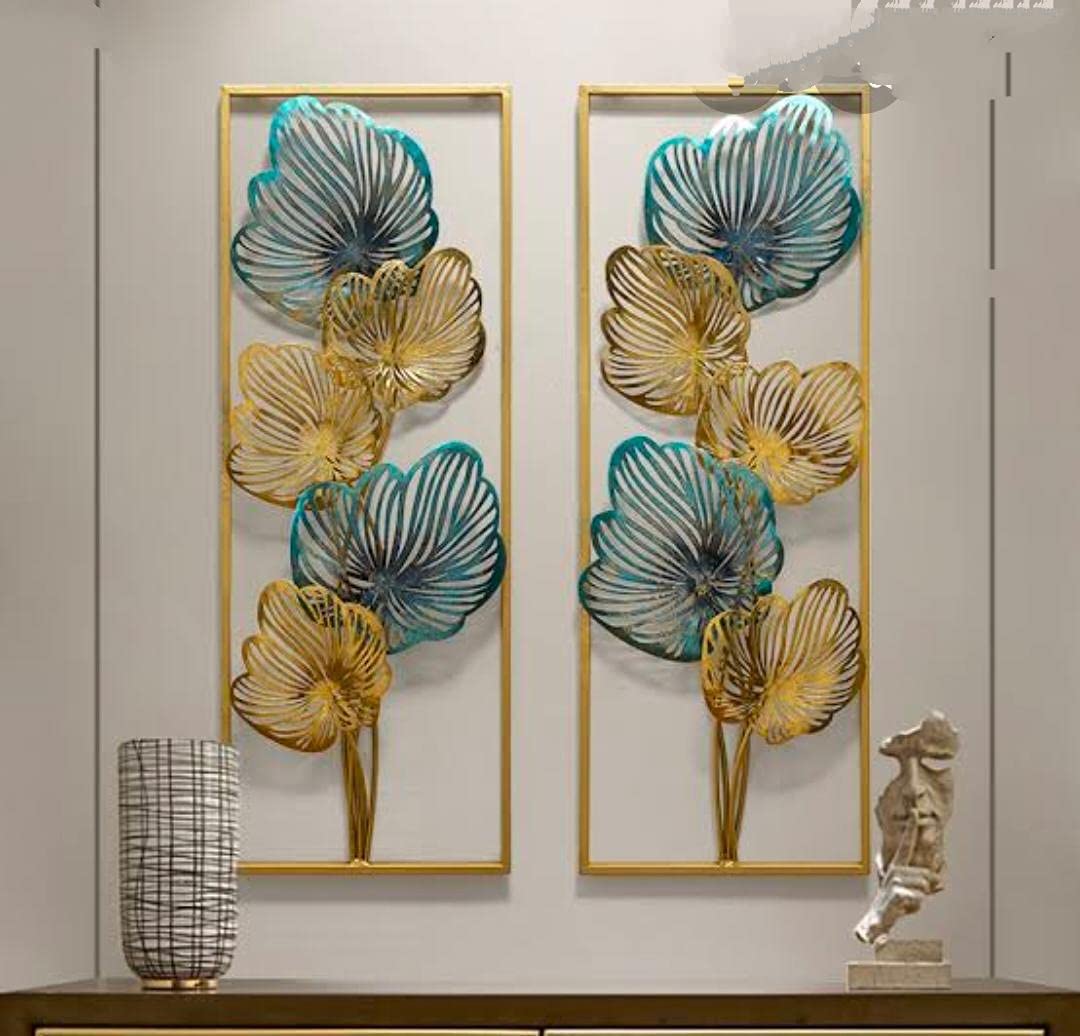 Shiva Art Ethnic Handcrafted Metal Double SALLOW LEAF FRAME S2 Decorative Wall Art/Sculpture for Home Living Room Decor 12x2x36 