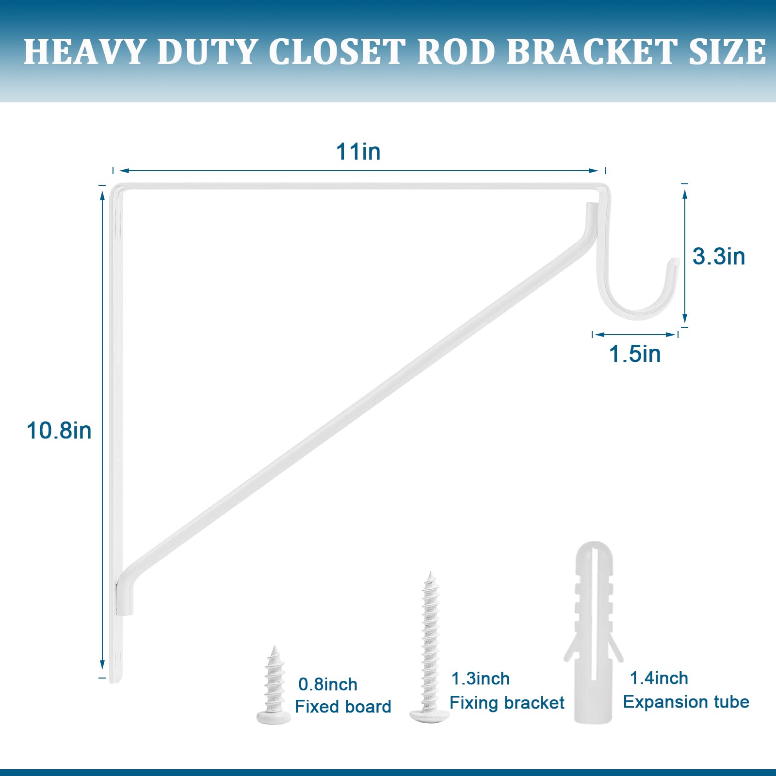 Ayaygd 4Pcs Heavy Duty White Closet Rod Brackets 11 X 11 Inch,1-3/8Inch Diameter Shelf And Rod Bracket Holder For Home And Close