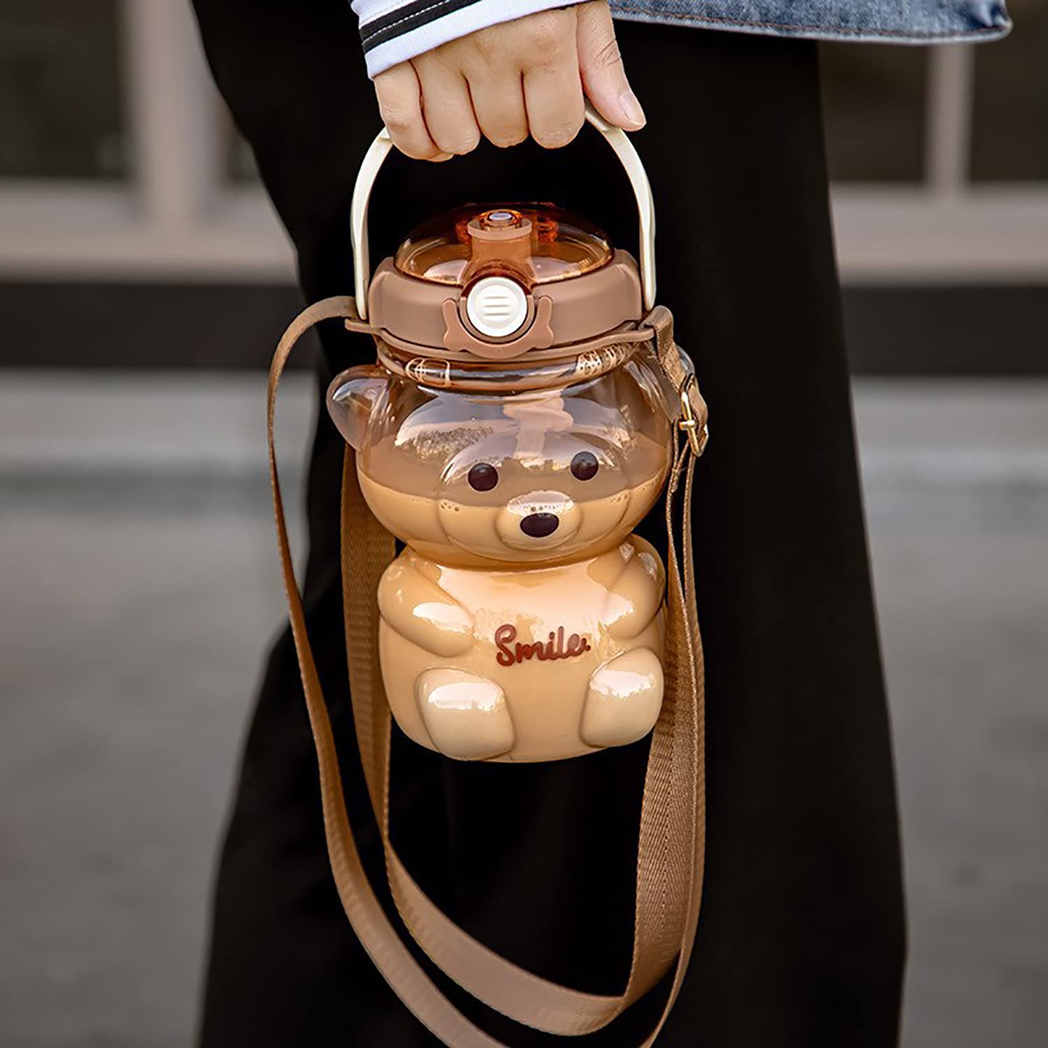 TourKing Teddy Bear Water Bottles with Adjustable Straw,3D Stickers and Strap,Portable Leakproof BPAFree Water Bottle For Girls