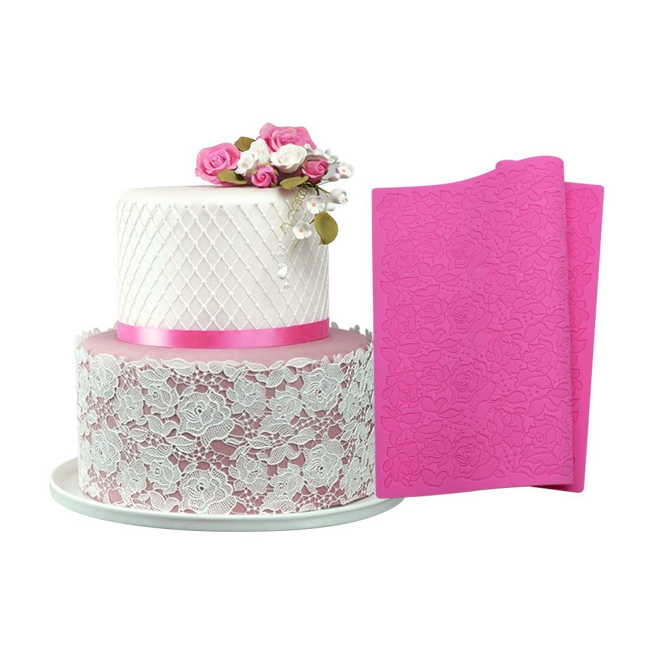 Xidmold Silicone Imprint Mat Gum Paste Rose Flower Press Mold Cake Embosser Silicone Lace Mat Fondant Decorating Mold Embossing