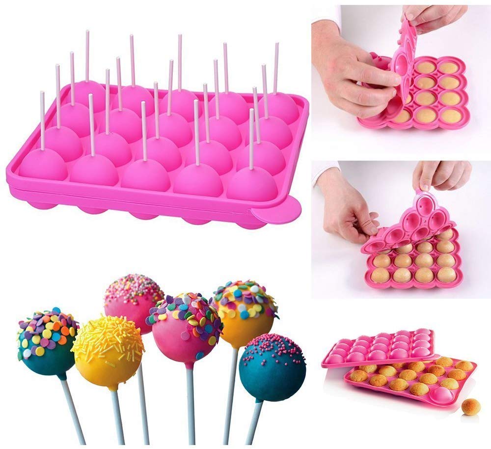 Decora 20-Cavity Silicone Mold With 20 Pcs Sticks For Cake Pop,Hard Candy And Party Cupcake