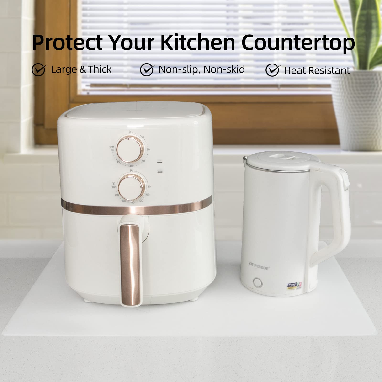 2 Pack Silicone Mats for Kitchen Counter  Treerit Non-slip Waterproof Large Countertop Protector Mat  Heat Resistant Mat  Silicone Craft Mat  Silicone Placemat  23.62 x 15.75 Inches  Translucent