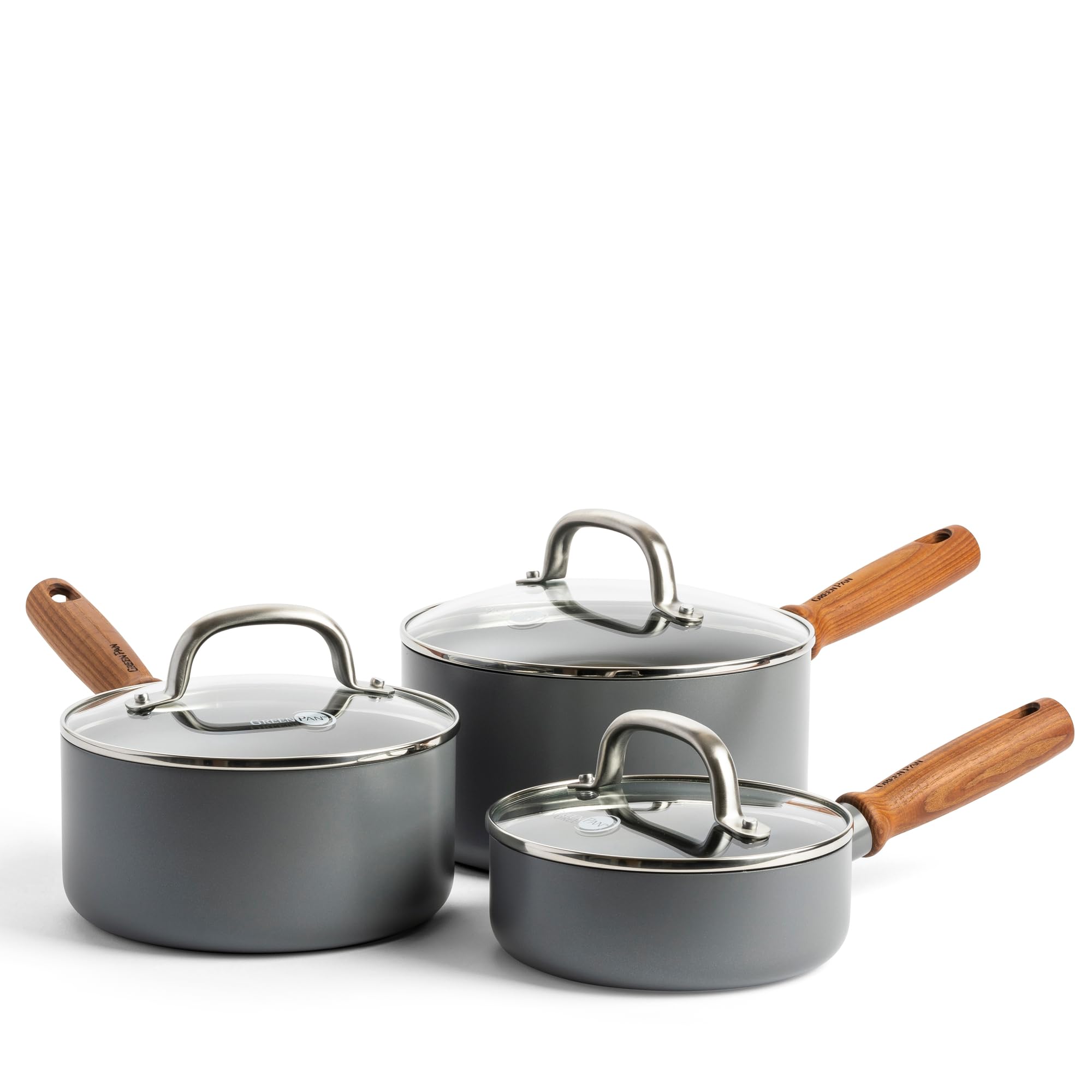 GreenPan Mayflower Pro Hard Anodized Healthy Ceramic Nonstick, 6 Piece Cookware Set, Inclu. 16 cm, 18 cm and 20 cm Saucepans wit