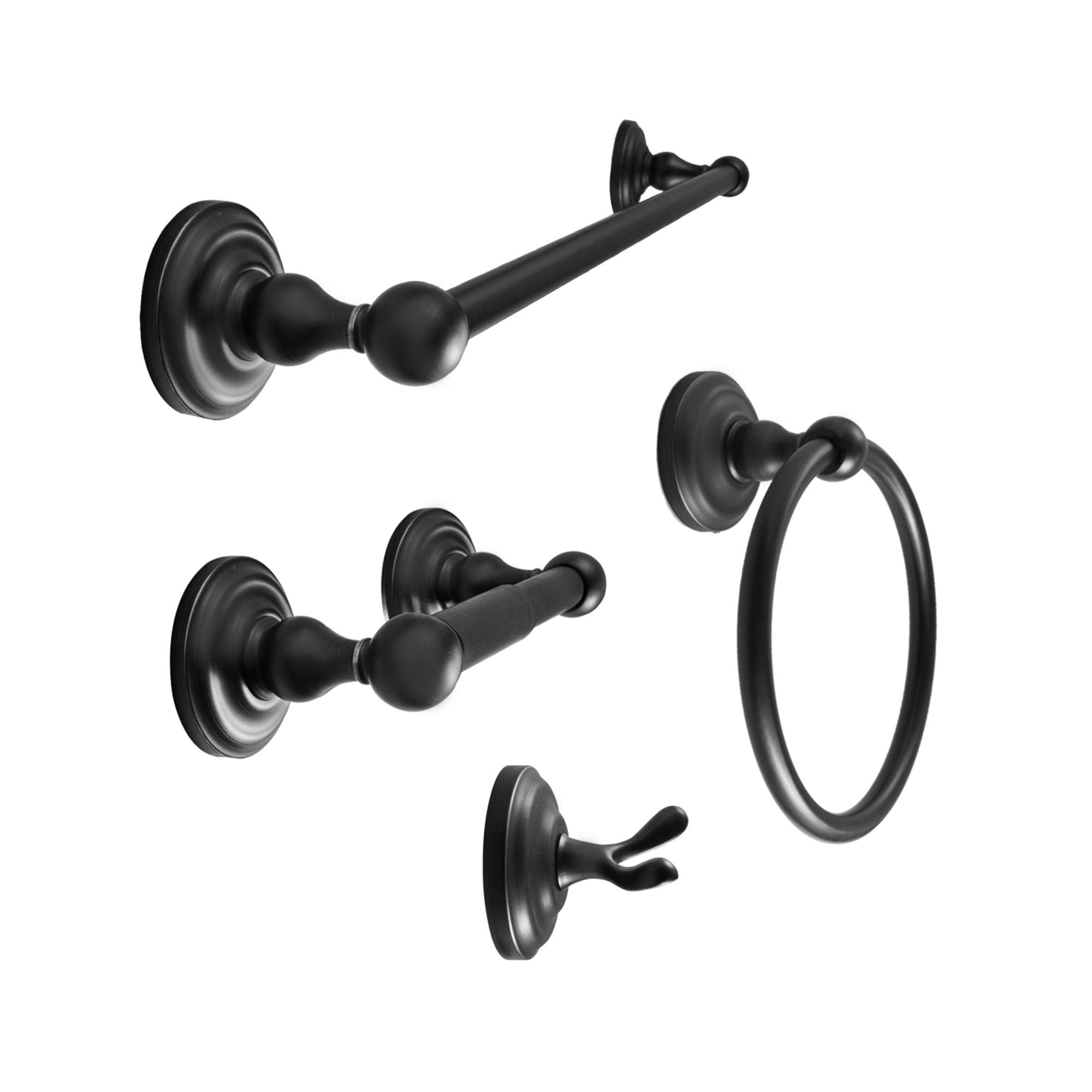 Sento Robiki Black Bathroom Accessories Set, Bath Hardware, Includes Robe Hook, Toilet Paper Holder, Towel Ring, 18    & 24    T